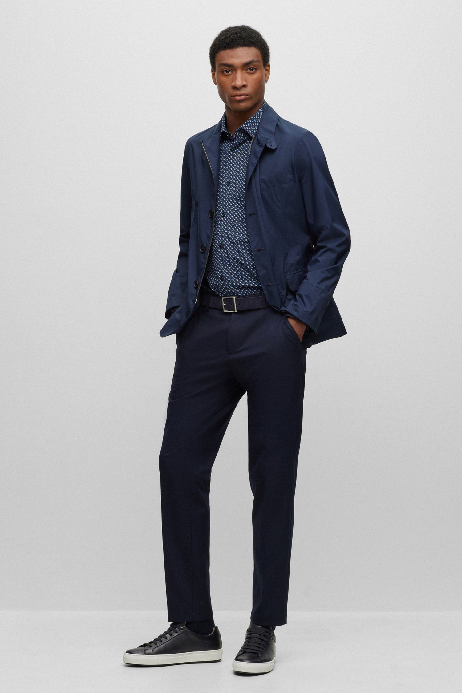 Мужская темно-синяя рубашка с узором BOSS 50496801;475