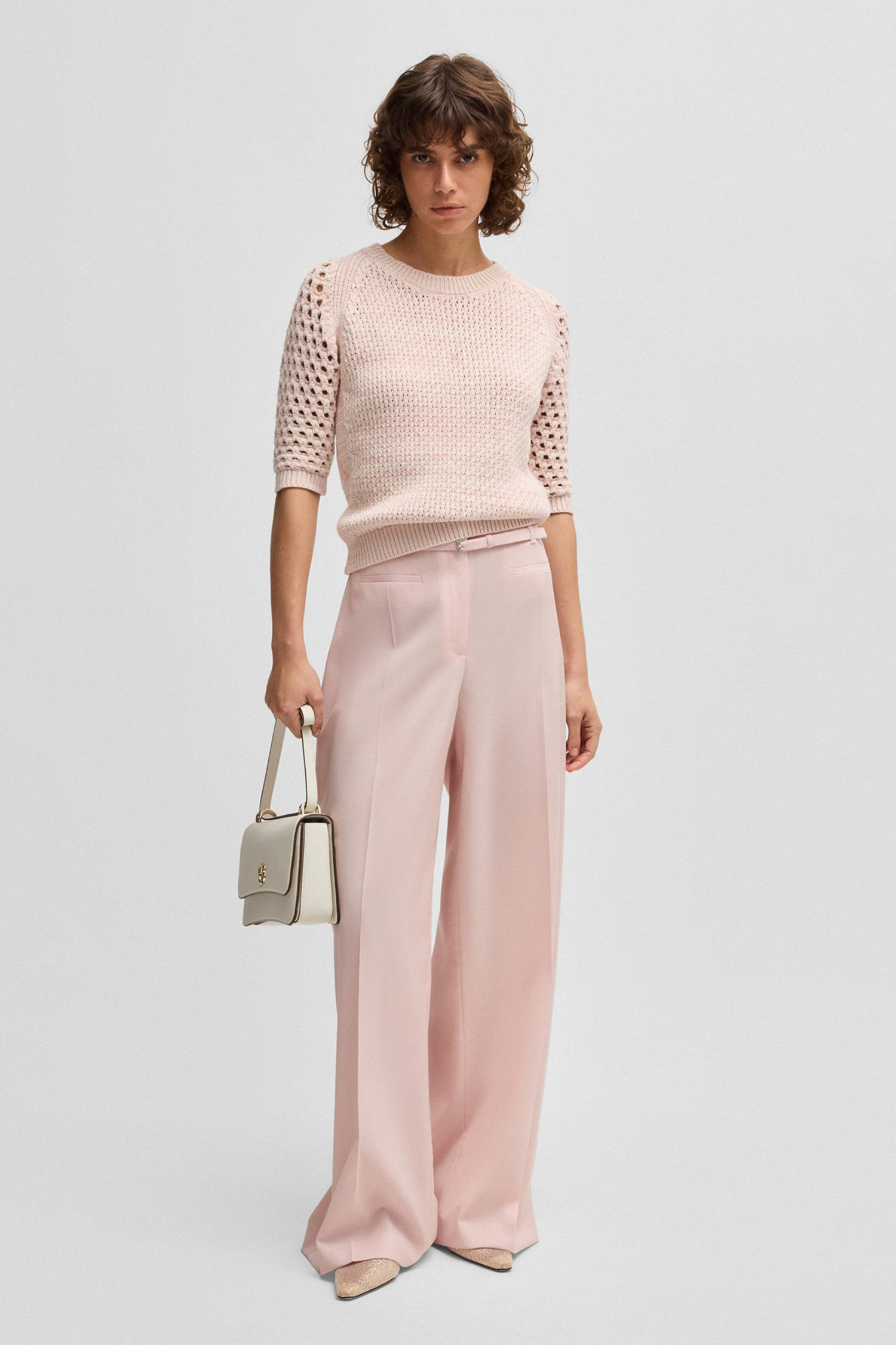 Женские розовые шерстяные брюки BOSS 50537404;685