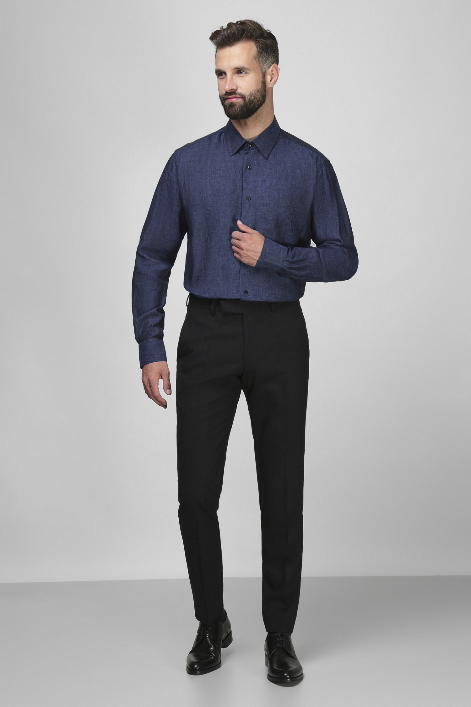 Мужская синяя льняная рубашка Karl Lagerfeld 591667.605000;650