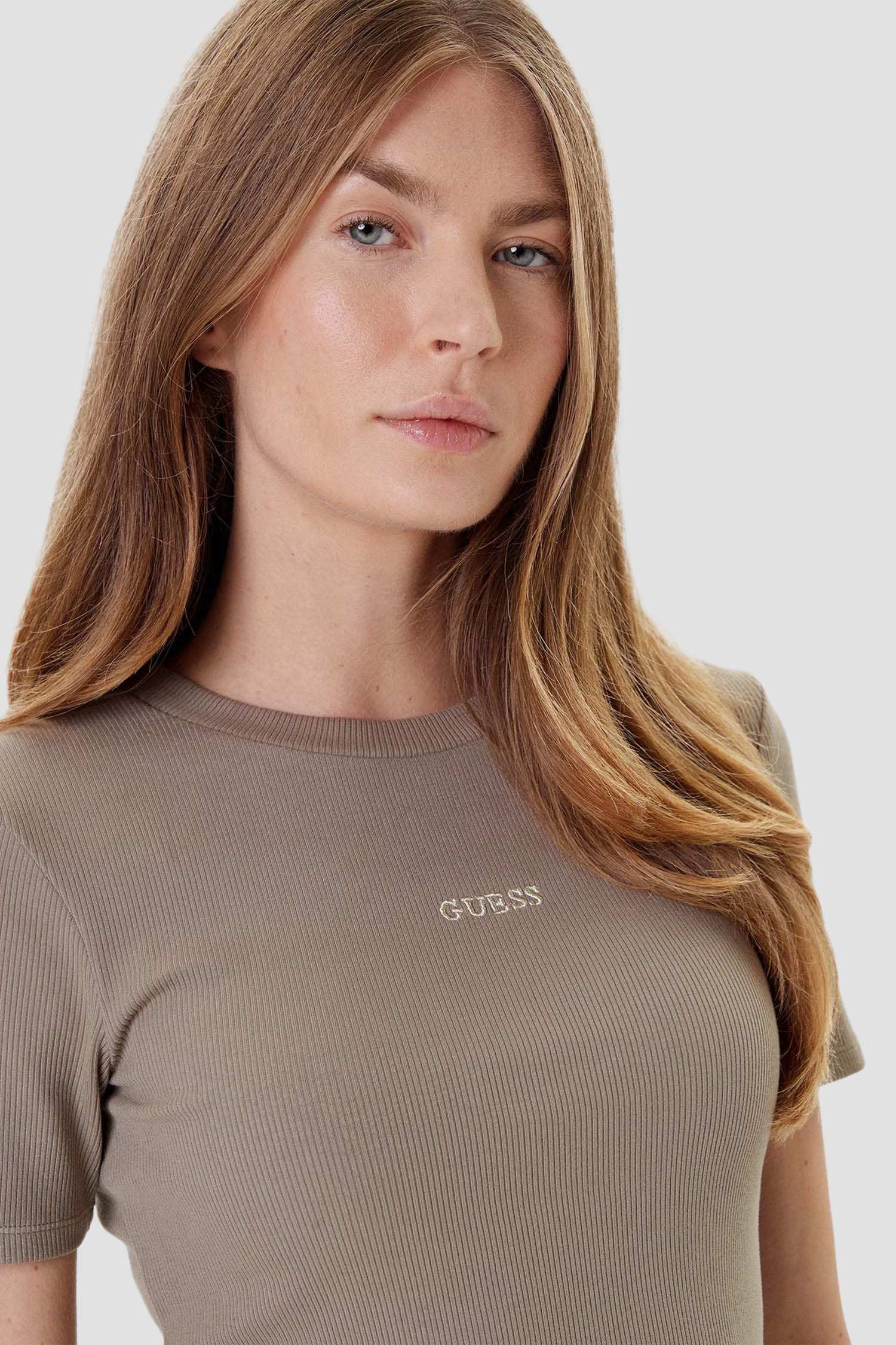 Жіноча бежева футболка Guess V5YP08.K8RT2;A920