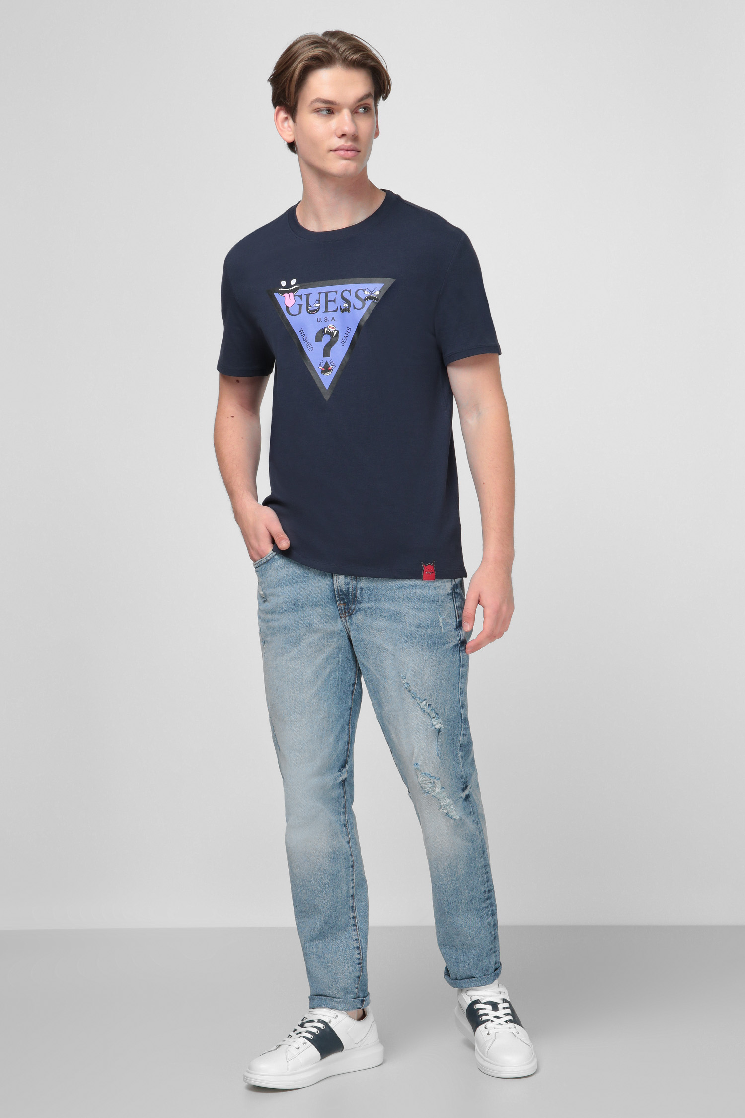 Темно-синяя футболка с принтом для парней Guess M0YI51.I3Z00;G720