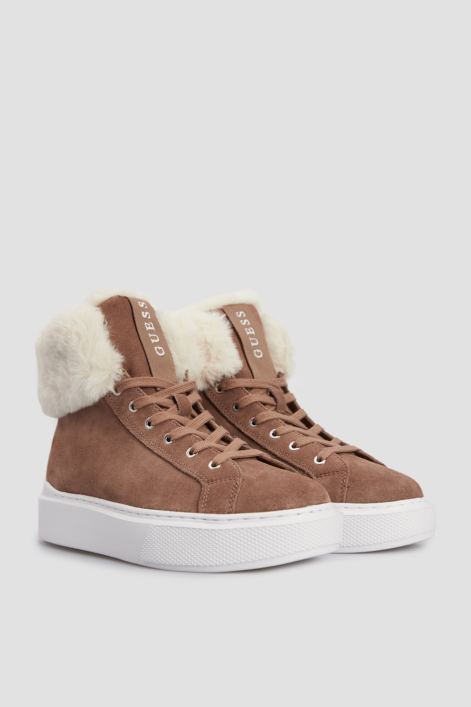 Женские коричневые замшевые хайтопы Guess FL8HIS.SUE12;GREY — Ultrashop