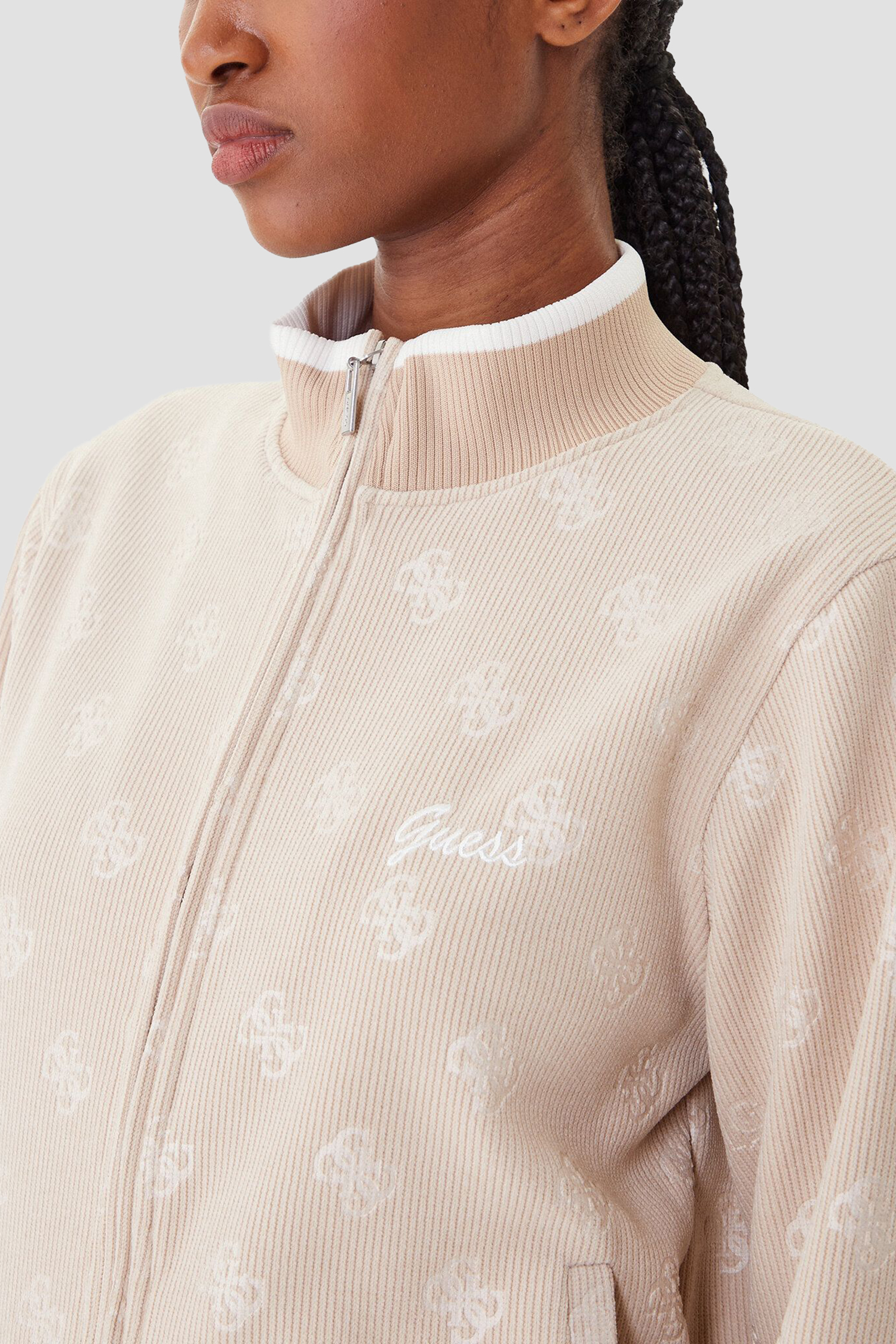 Жіноча бежева спортивна кофта з візерунком Guess V5BQ01.K1902;COCB