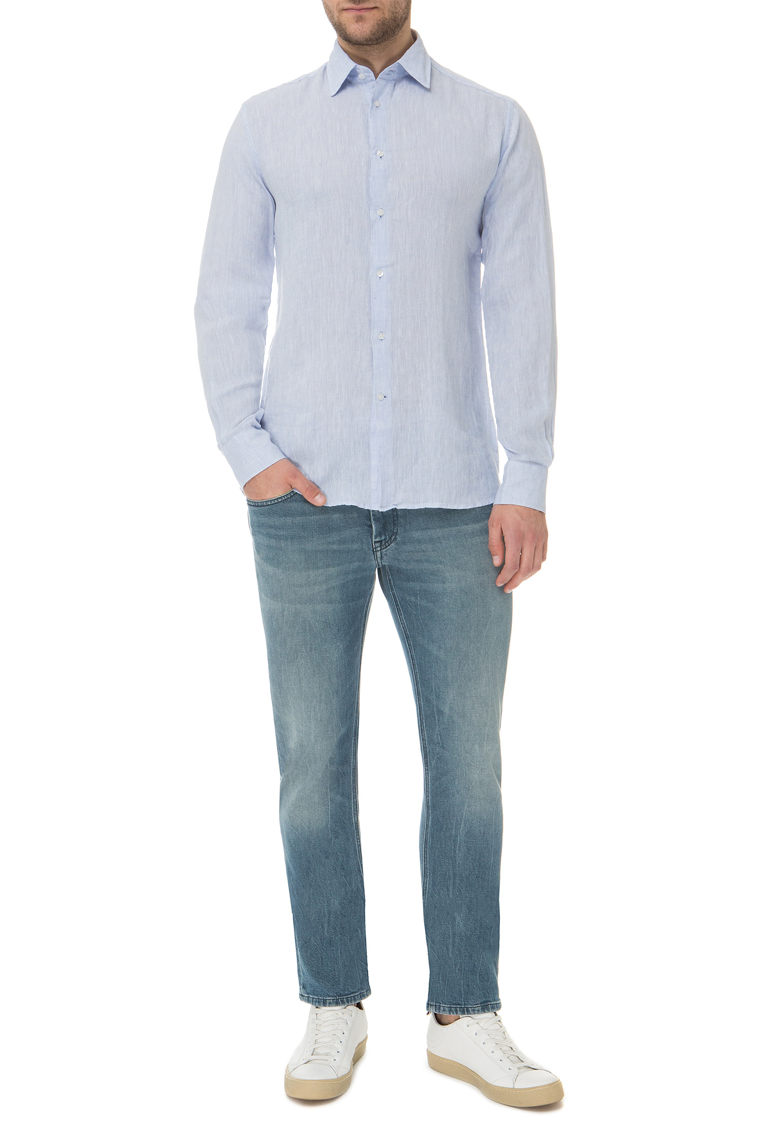 Мужская голубая льняная рубашка Karl Lagerfeld 591667.605000;620
