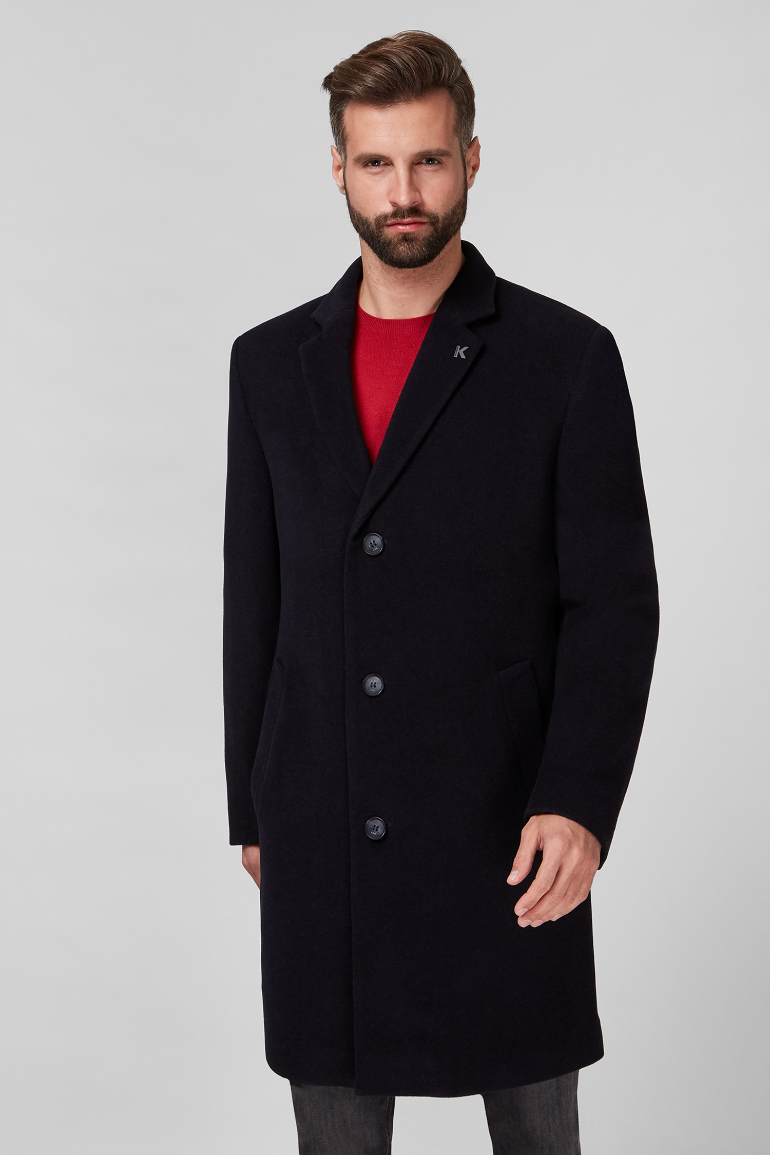 Мужское темно-синее шерстяное пальто Karl Lagerfeld 512798.455710;690