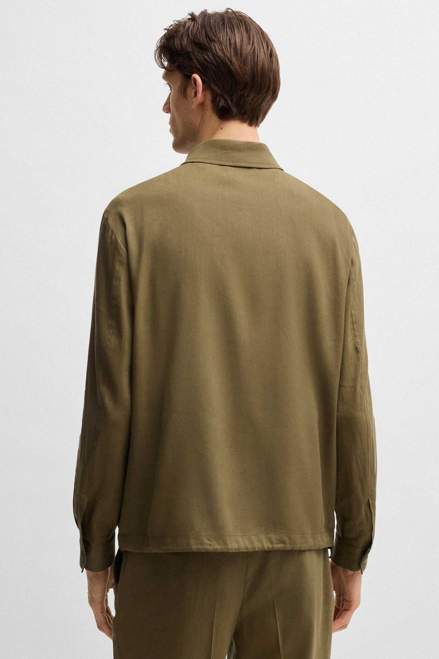 Мужская оливковая льняная рубашка BOSS 50540701;302