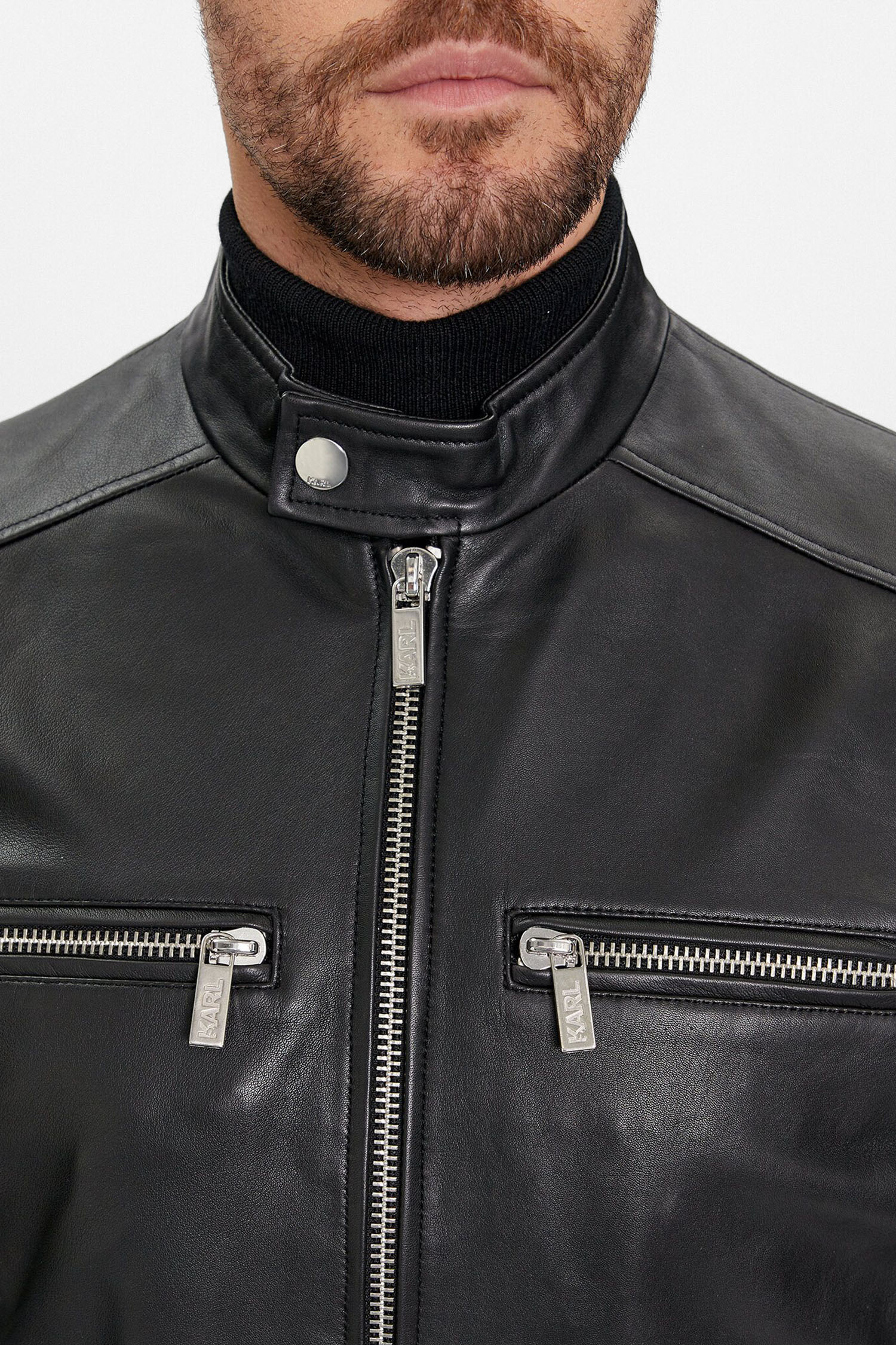Мужская черная кожаная куртка Karl Lagerfeld 541422.555019;990 — Ultrashop