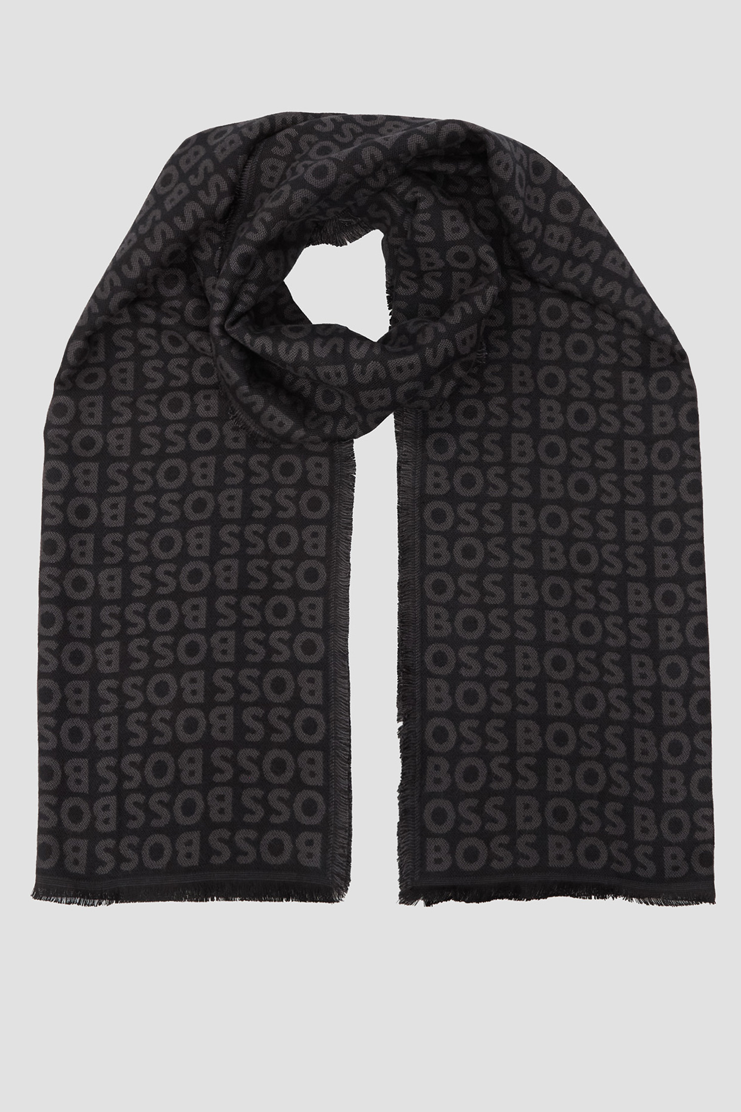 Мужской темно-серый шарф с узором BOSS 50518661;001