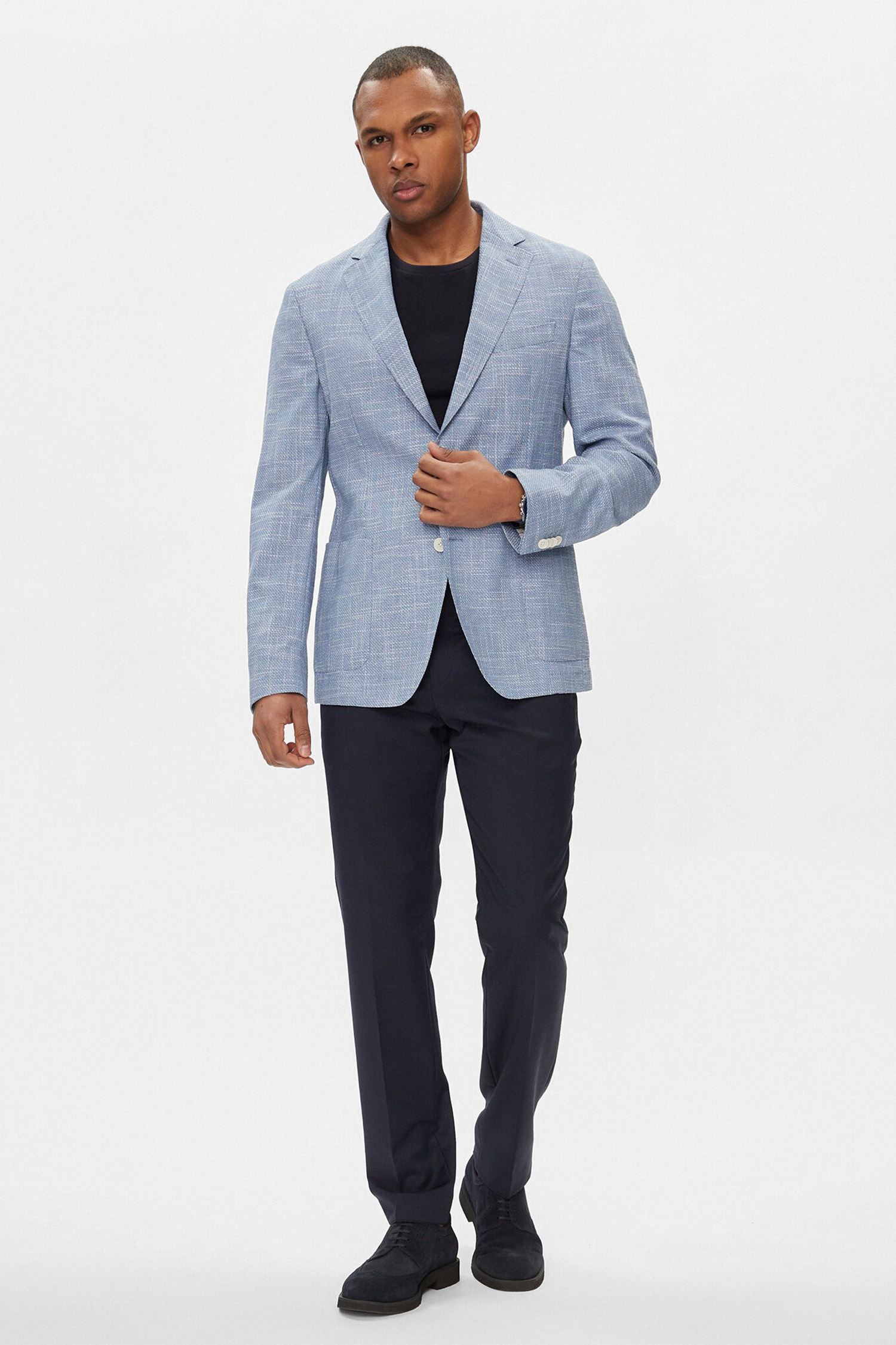 Чоловічий блакитний вовняний блейзер BOSS 50514665;423