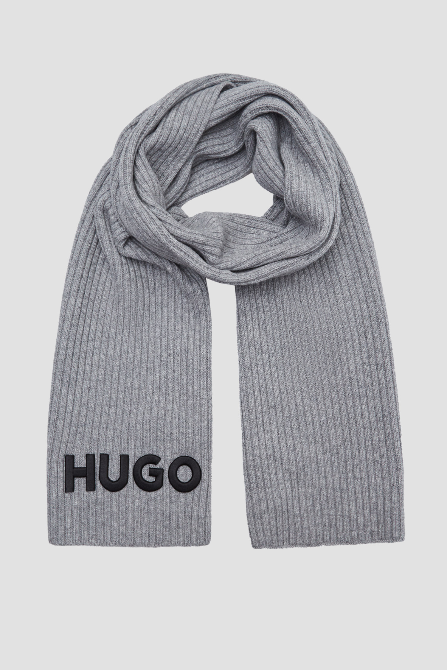 Мужской серый шерстяной шарф HUGO 50527826;034