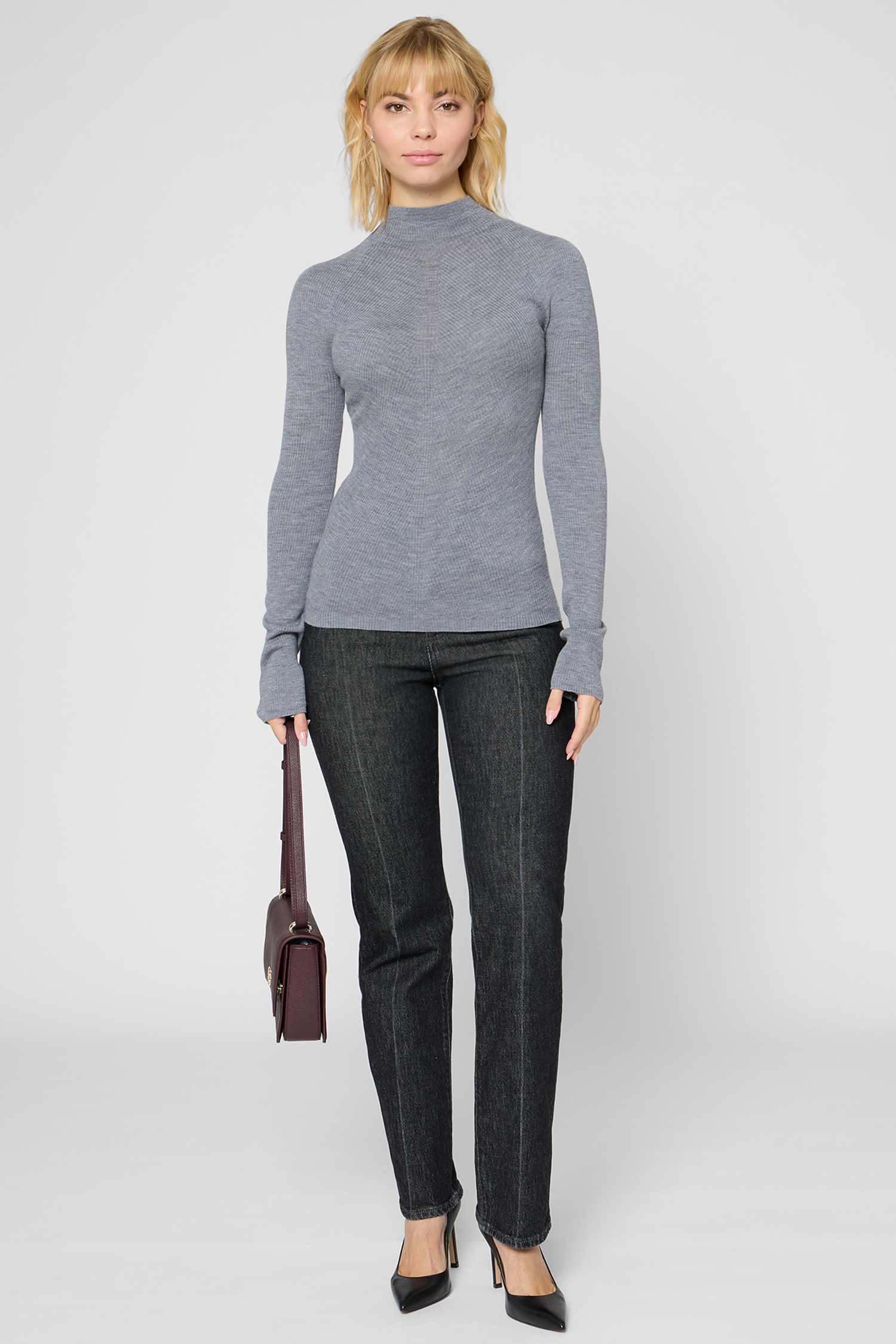 Жіночий сірий вовняний джемпер BOSS 50549166;058