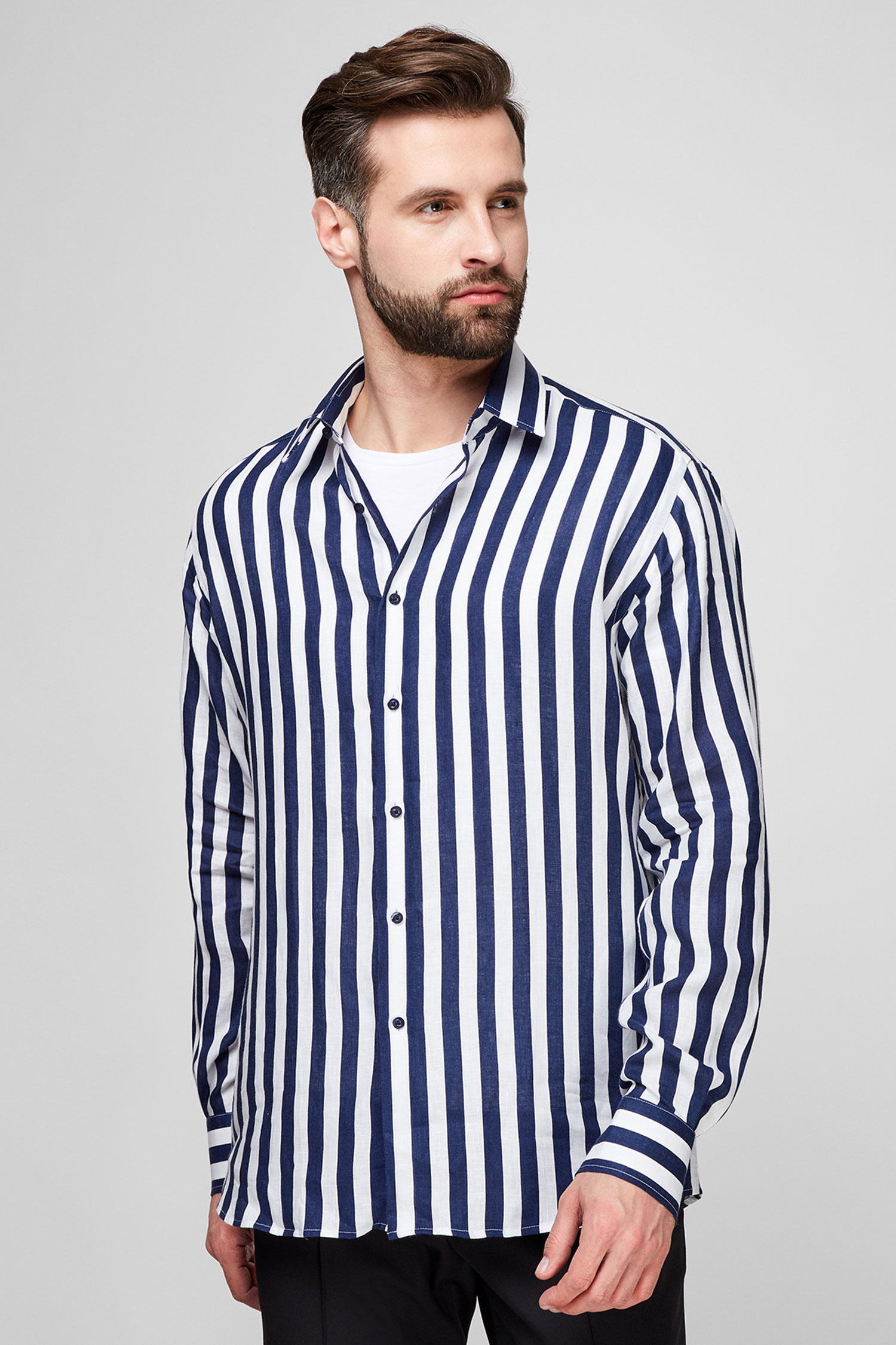 Мужская льняная рубашка в полоску Karl Lagerfeld 511604.605000;690