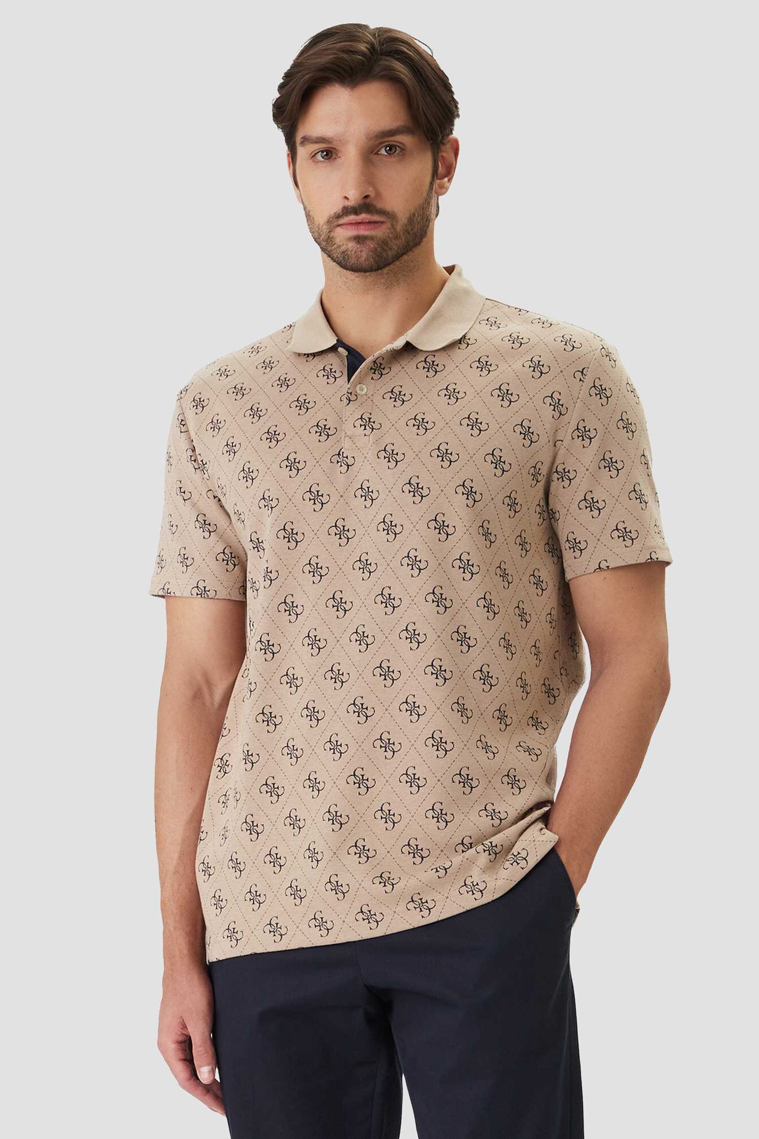 Мужское бежевое поло с узором Guess M6GP04.K3073;FMAZ