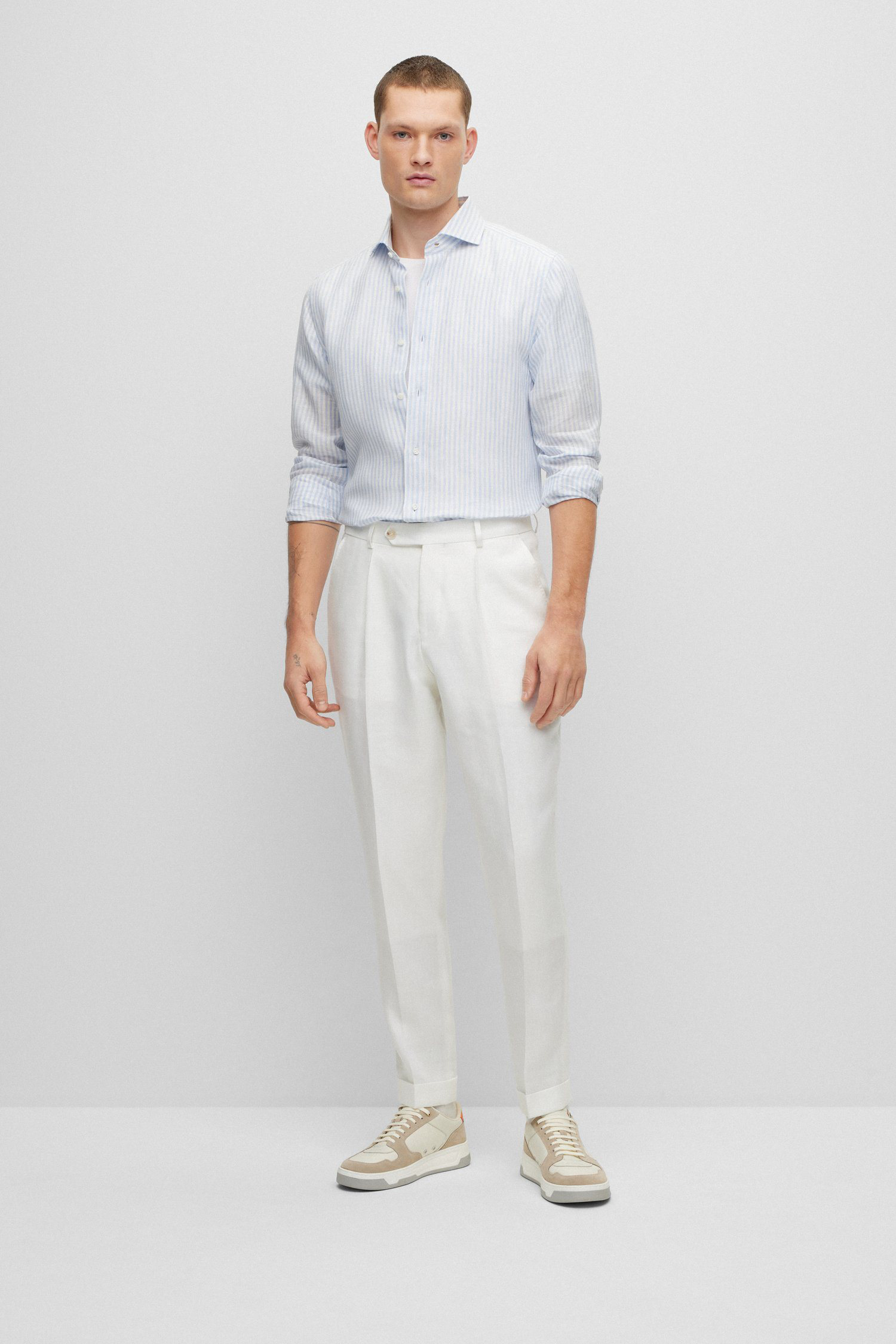 Чоловіча лляна сорочка у смужку BOSS 50490565;450