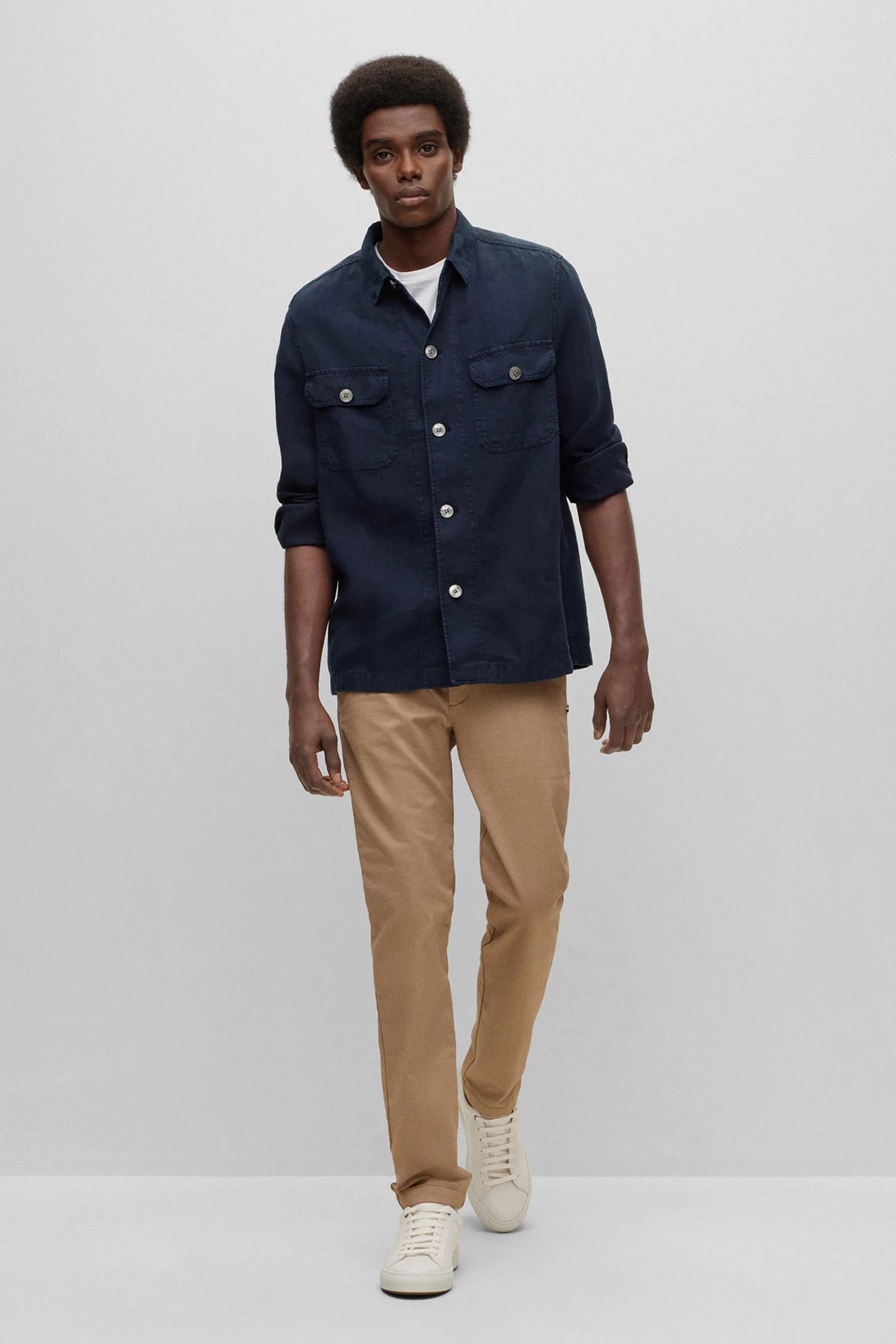 Чоловіча темно-синя лляна сорочка BOSS 50489310;404