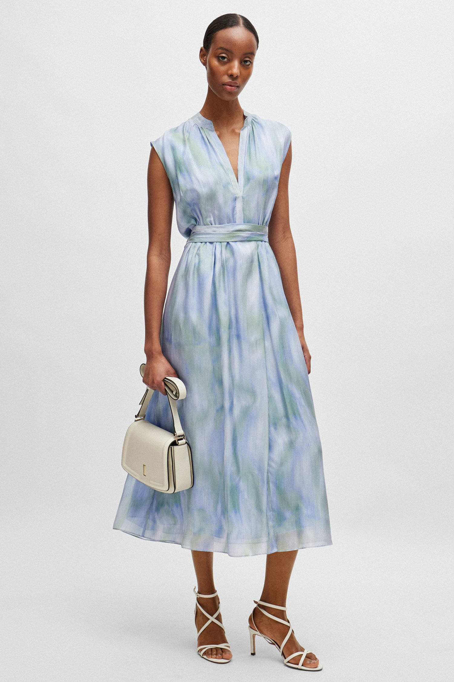 Жіноча блакитна шовкова сукня у смужку BOSS 50516007;964