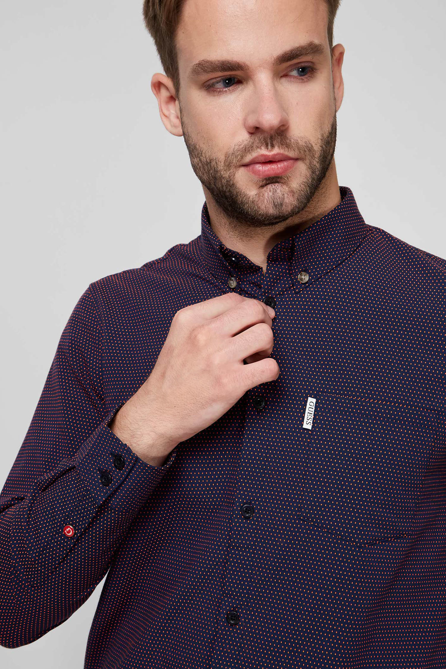 Мужская темно-синяя рубашка в горошек Guess M0BH20.WD9Z0;FTY7 — Ultrashop