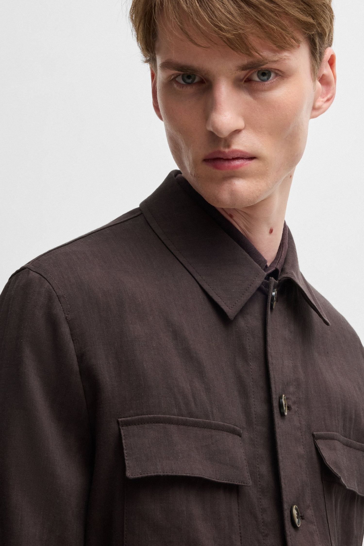 Мужская коричневая льняная рубашка BOSS 50539503;203