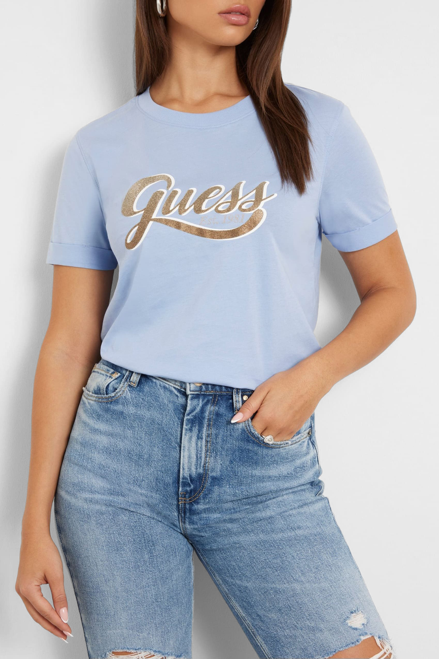 Женская голубая футболка Guess W4YI09.JA914;G76S