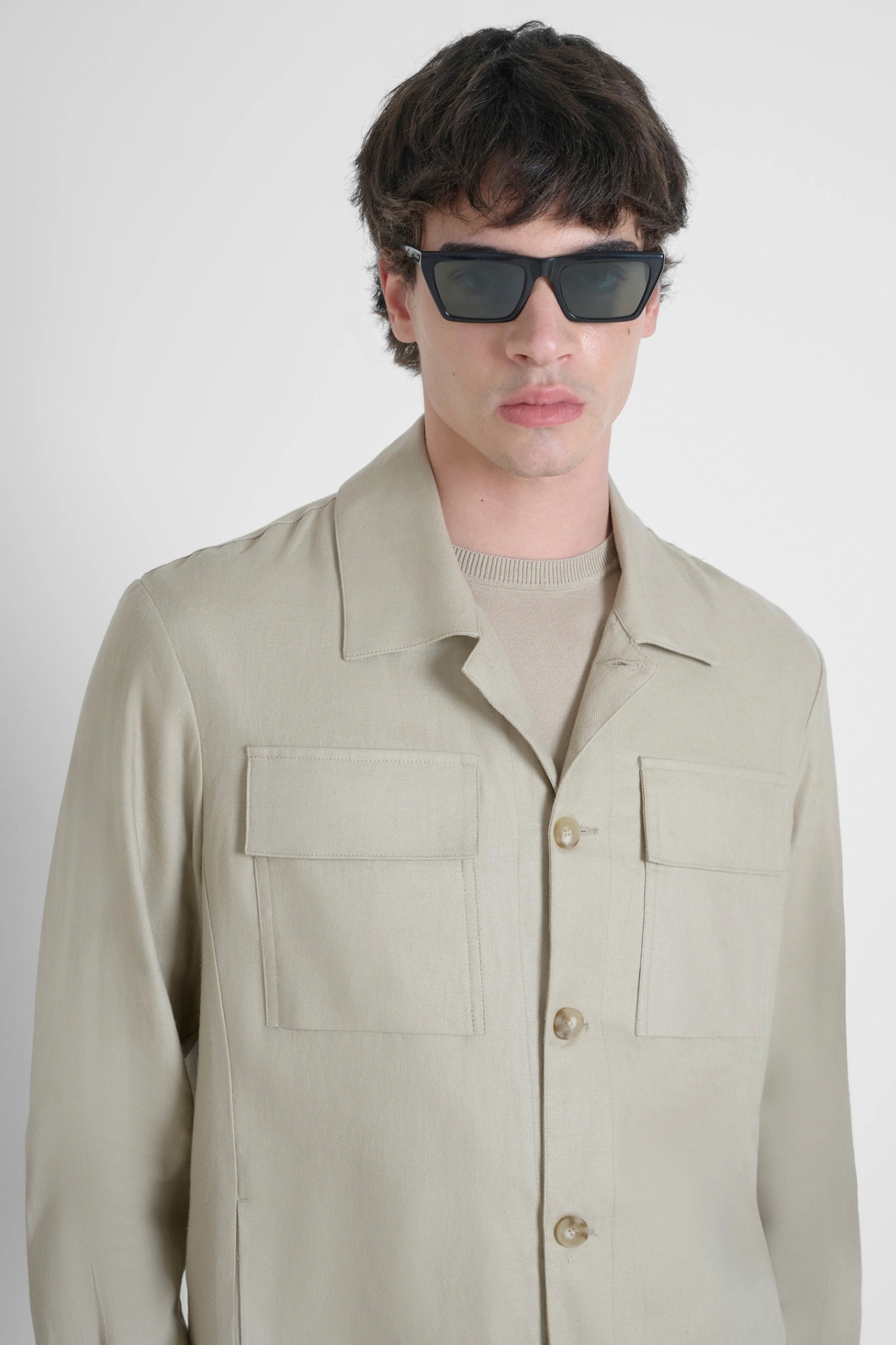 Мужская бежевая льняная рубашка Antony Morato MMSL00756.FA800126;2081