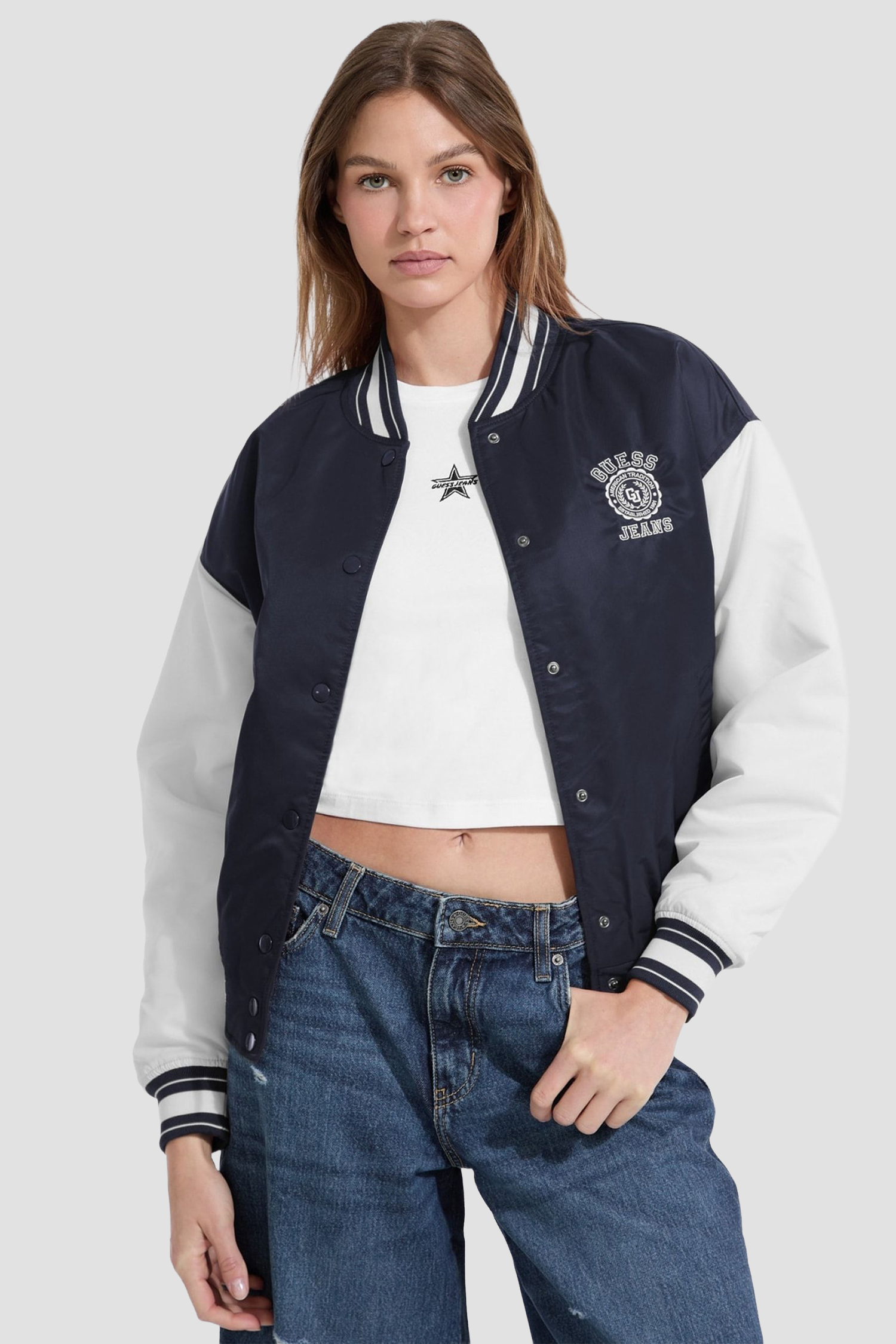 Женский темно-синий бомбер Guess Jeans W5YL15.WHAA2;A71W