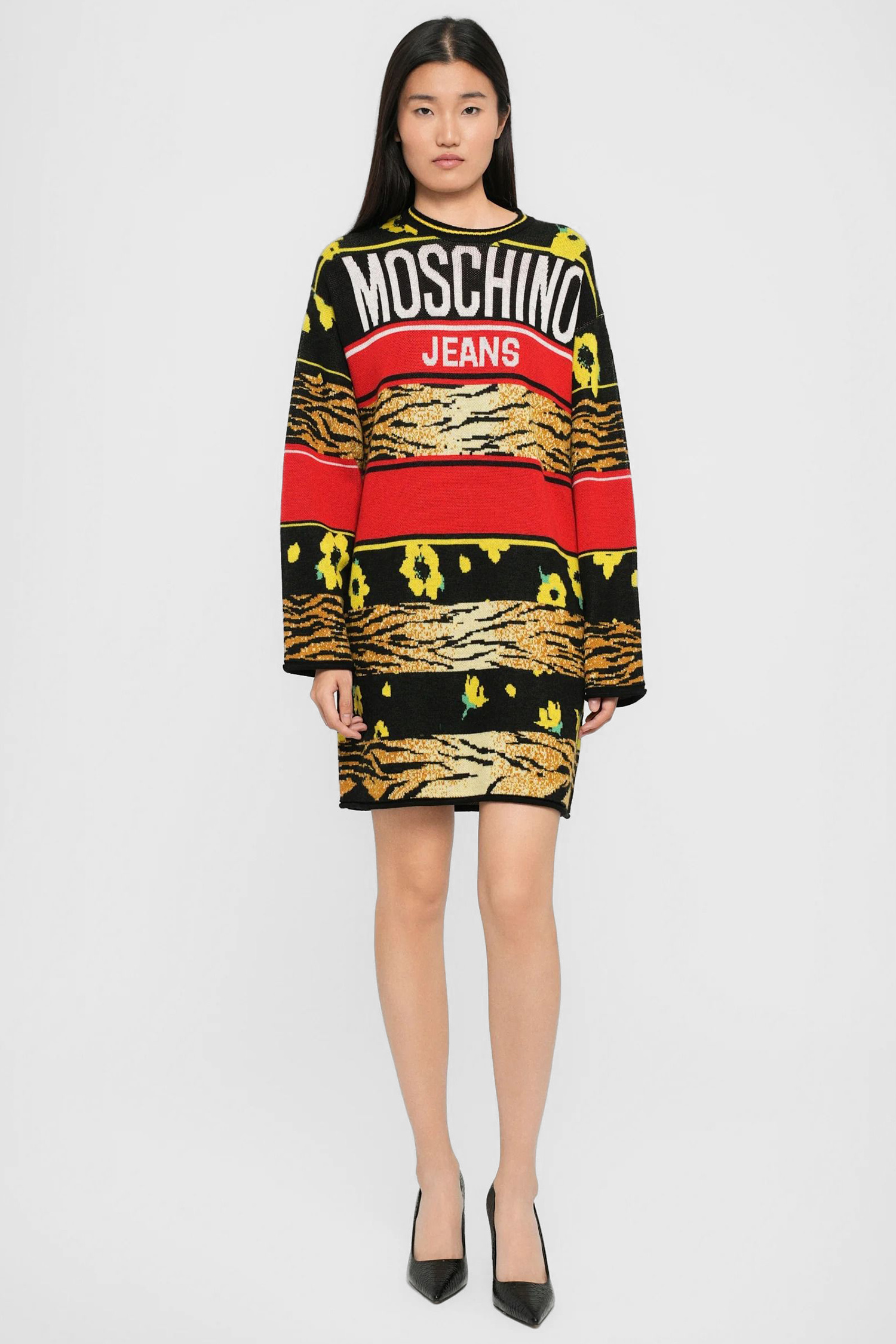 Женское шерстяное платье в полоску Moschino A0495.8212;3555