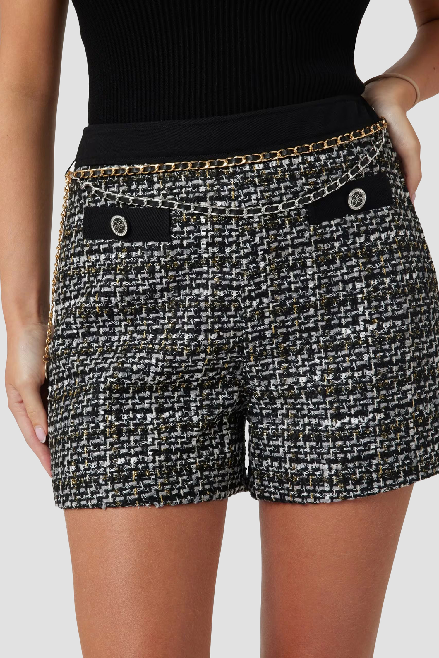 Женские черные твидовые шорты Guess W4BD63.WGIL2;F9EF