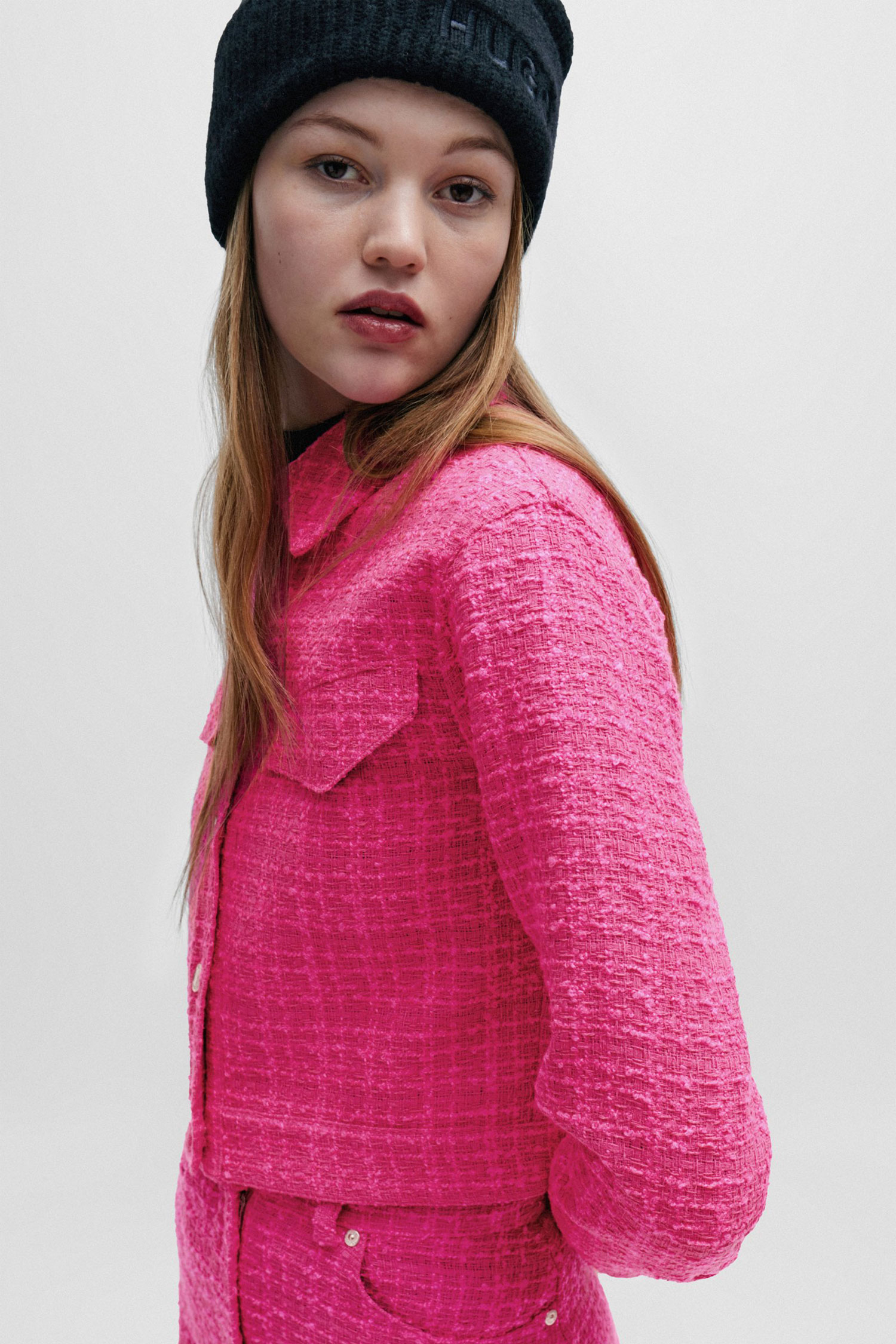 Женский розовый твидовый жакет HUGO 50508646;967