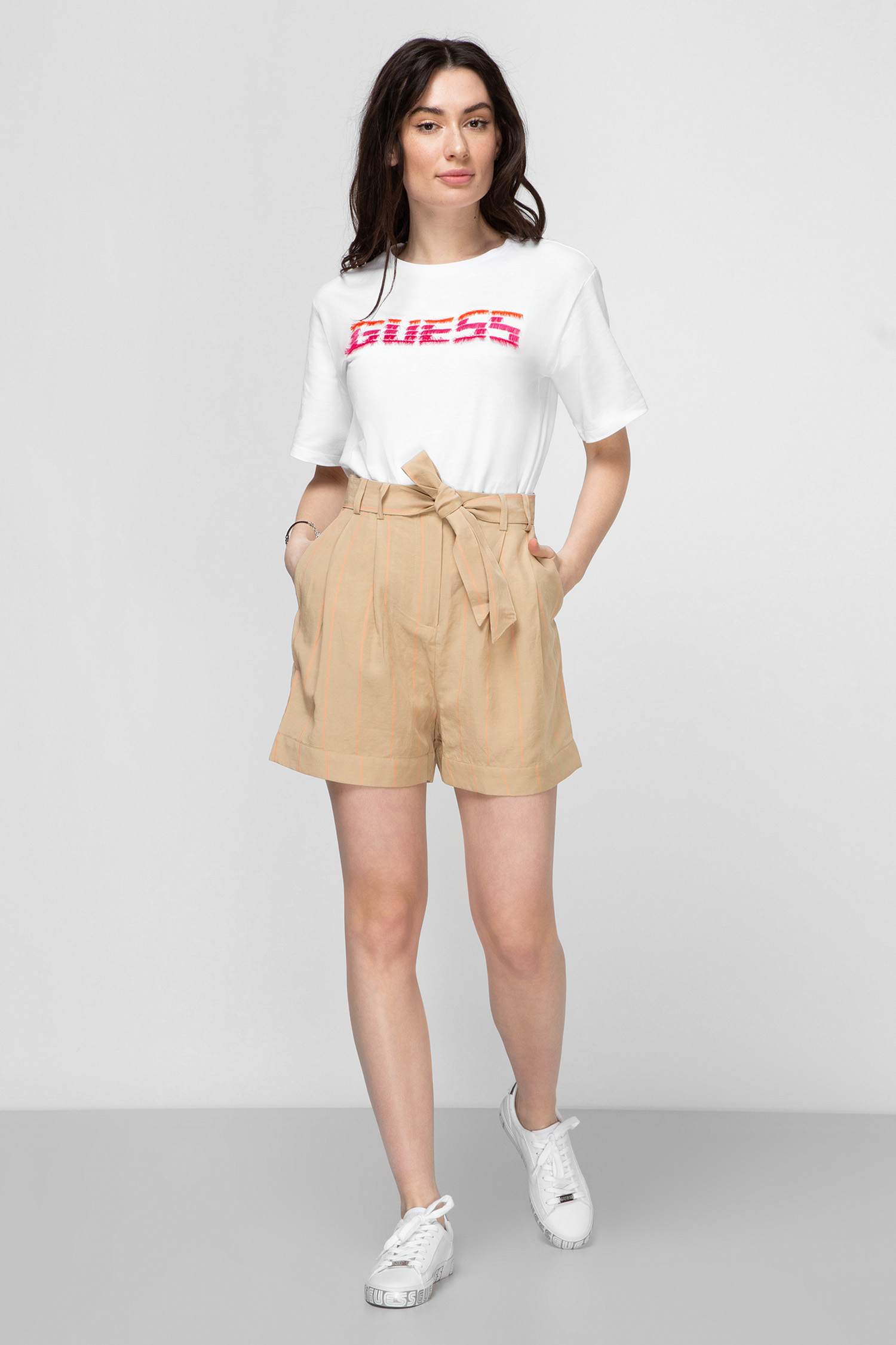 Жіночі бежеві шорти у смужку Guess W0GD40.WCUG0;S058