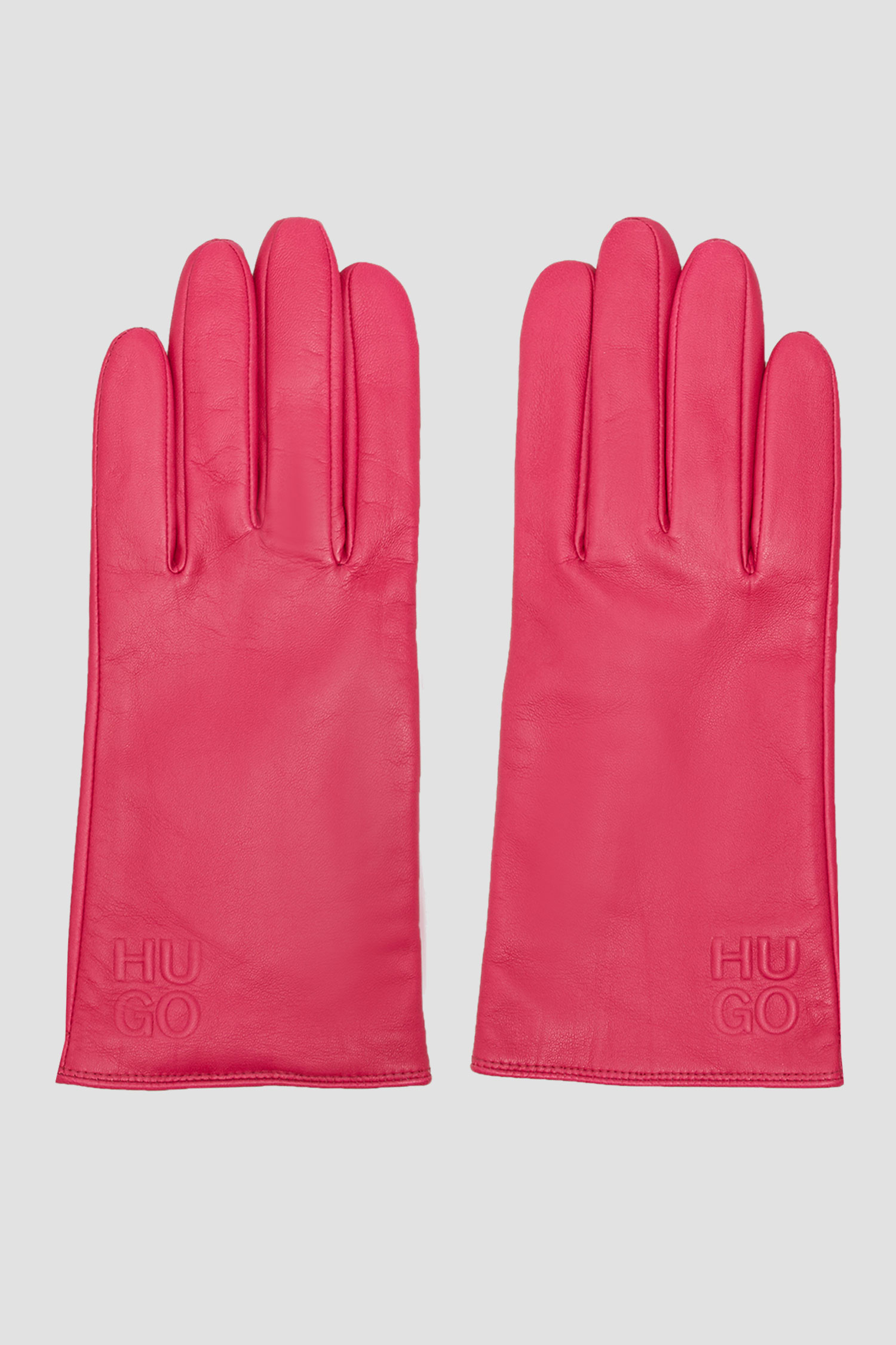 Женские малиновые кожаные перчатки HUGO 50496862;664