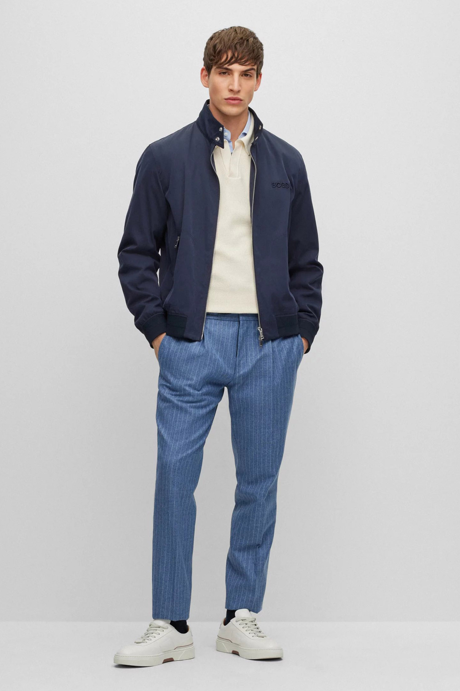 Мужские синие шерстяные брюки в полоску BOSS 50488873;433