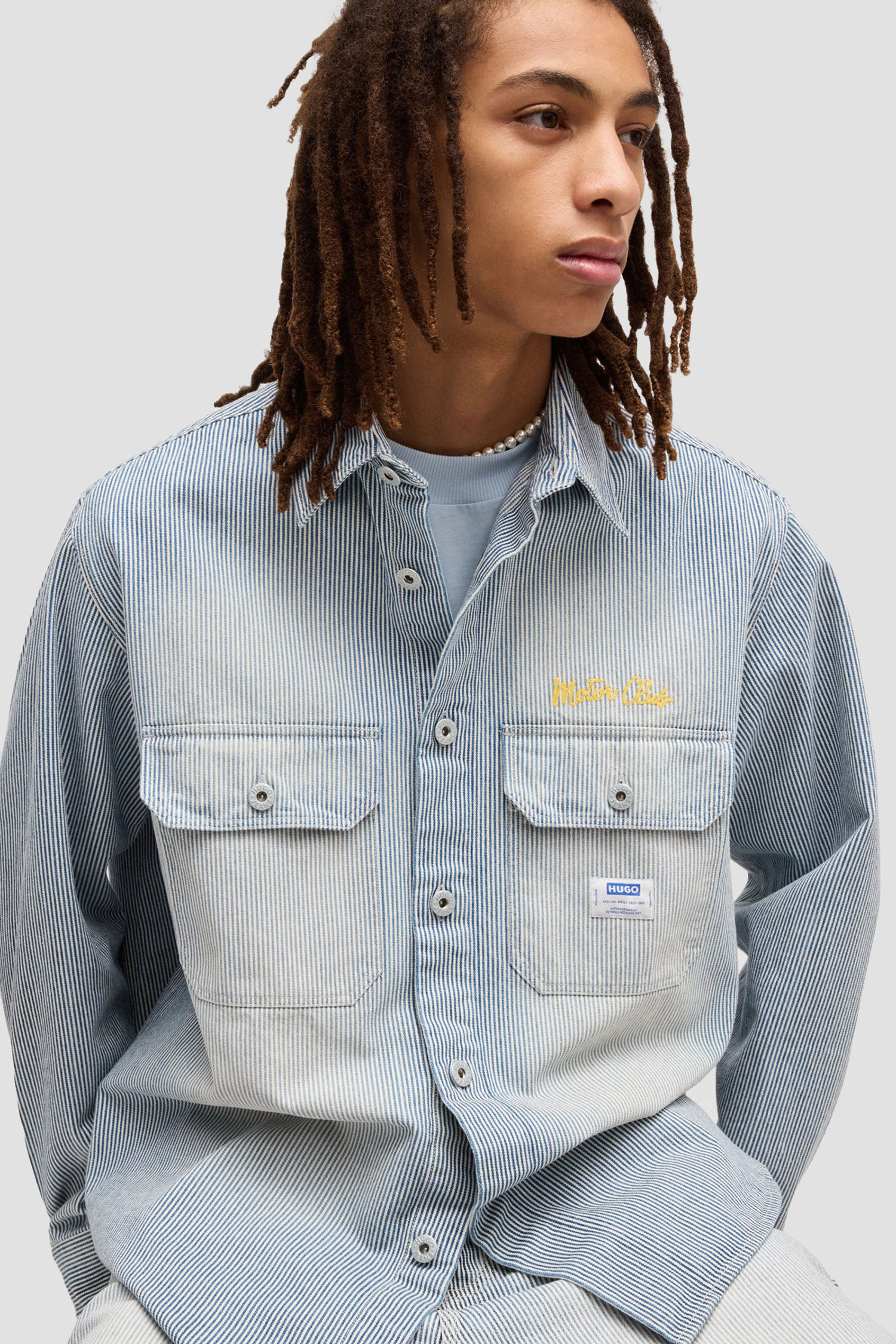 Мужская джинсовая рубашка в полоску HUGO BLUE 50539045;439