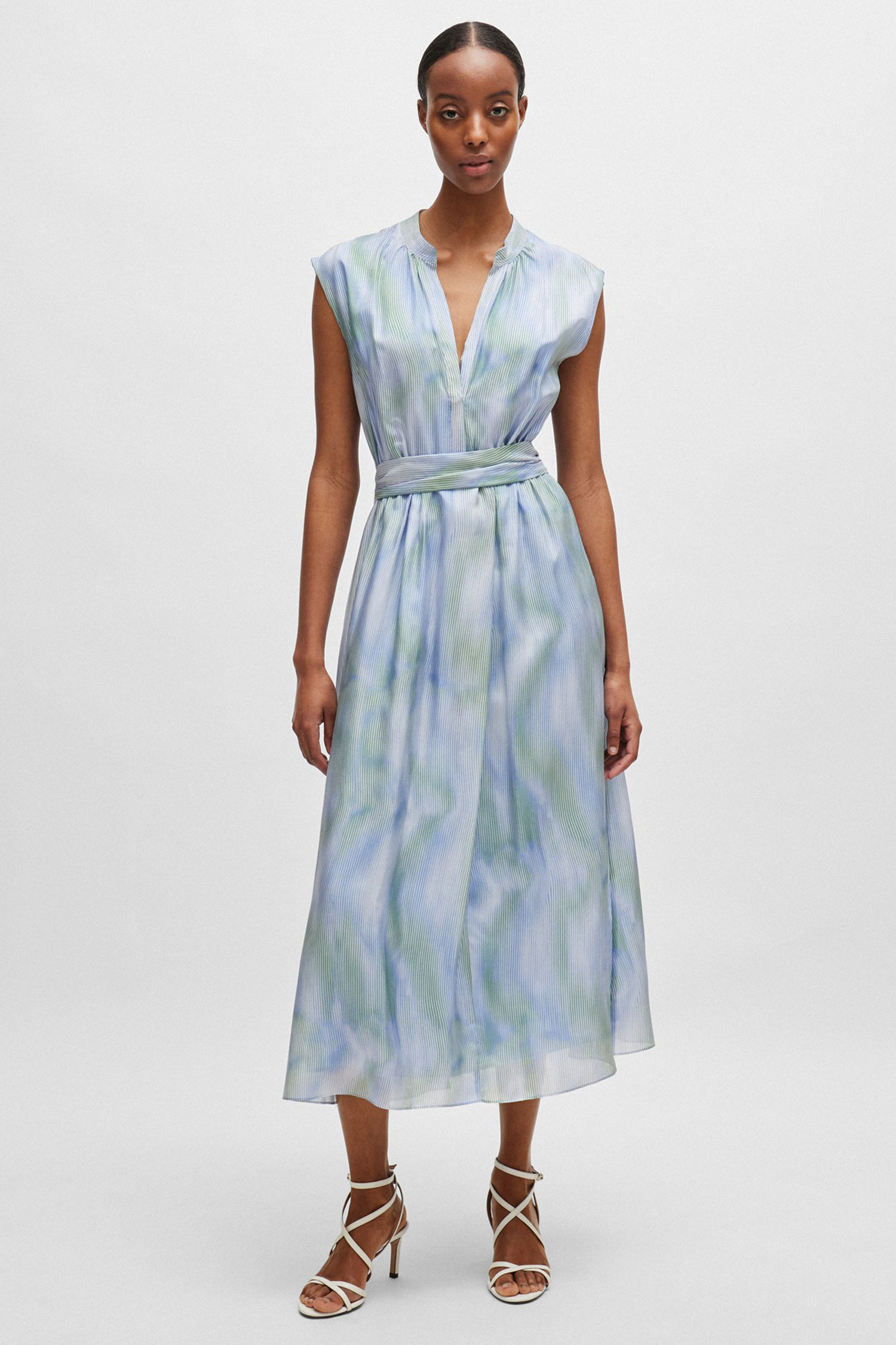 Жіноча блакитна шовкова сукня у смужку BOSS 50516007;964