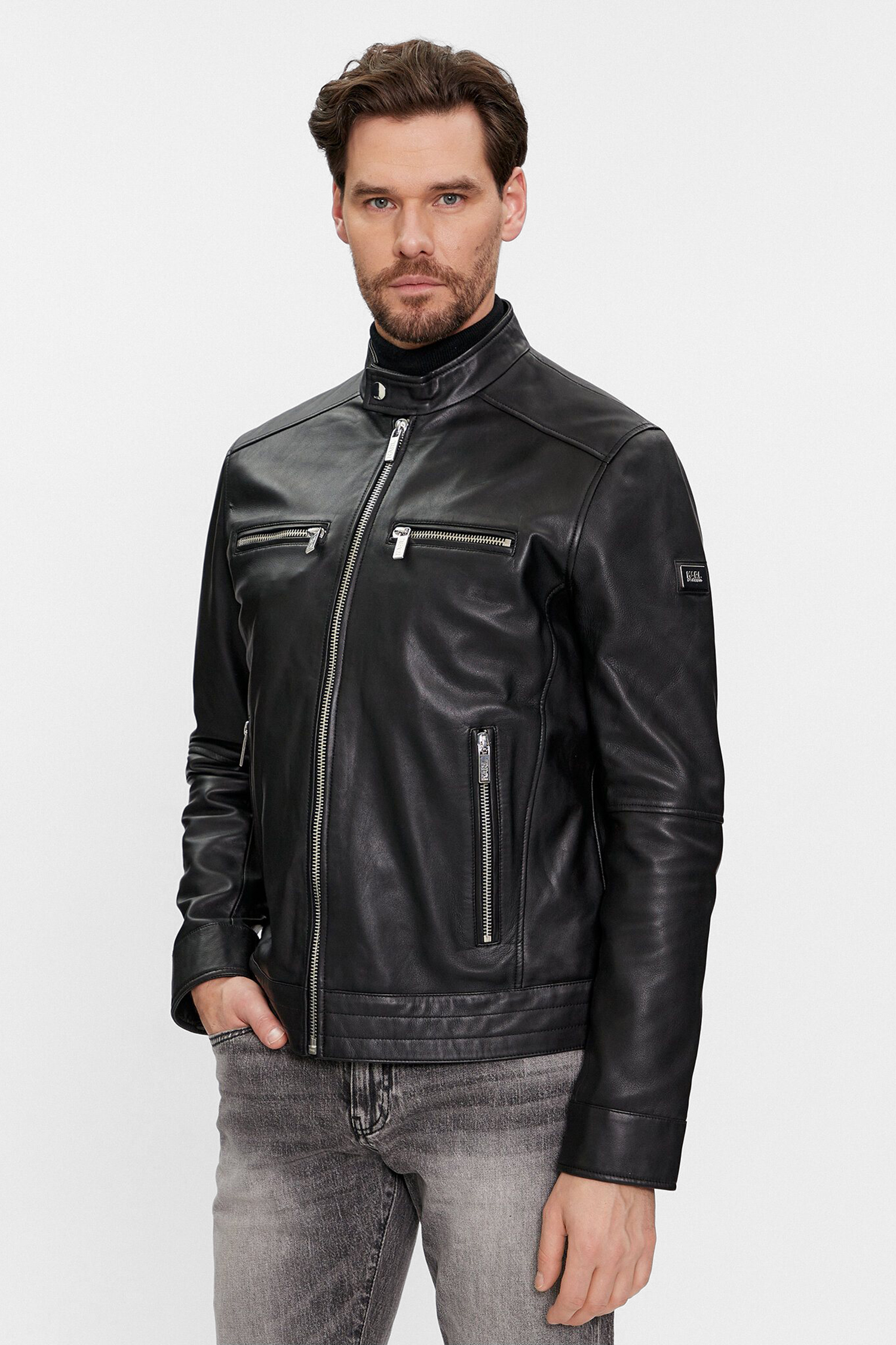 Мужская черная кожаная куртка Karl Lagerfeld 541422.555019;990