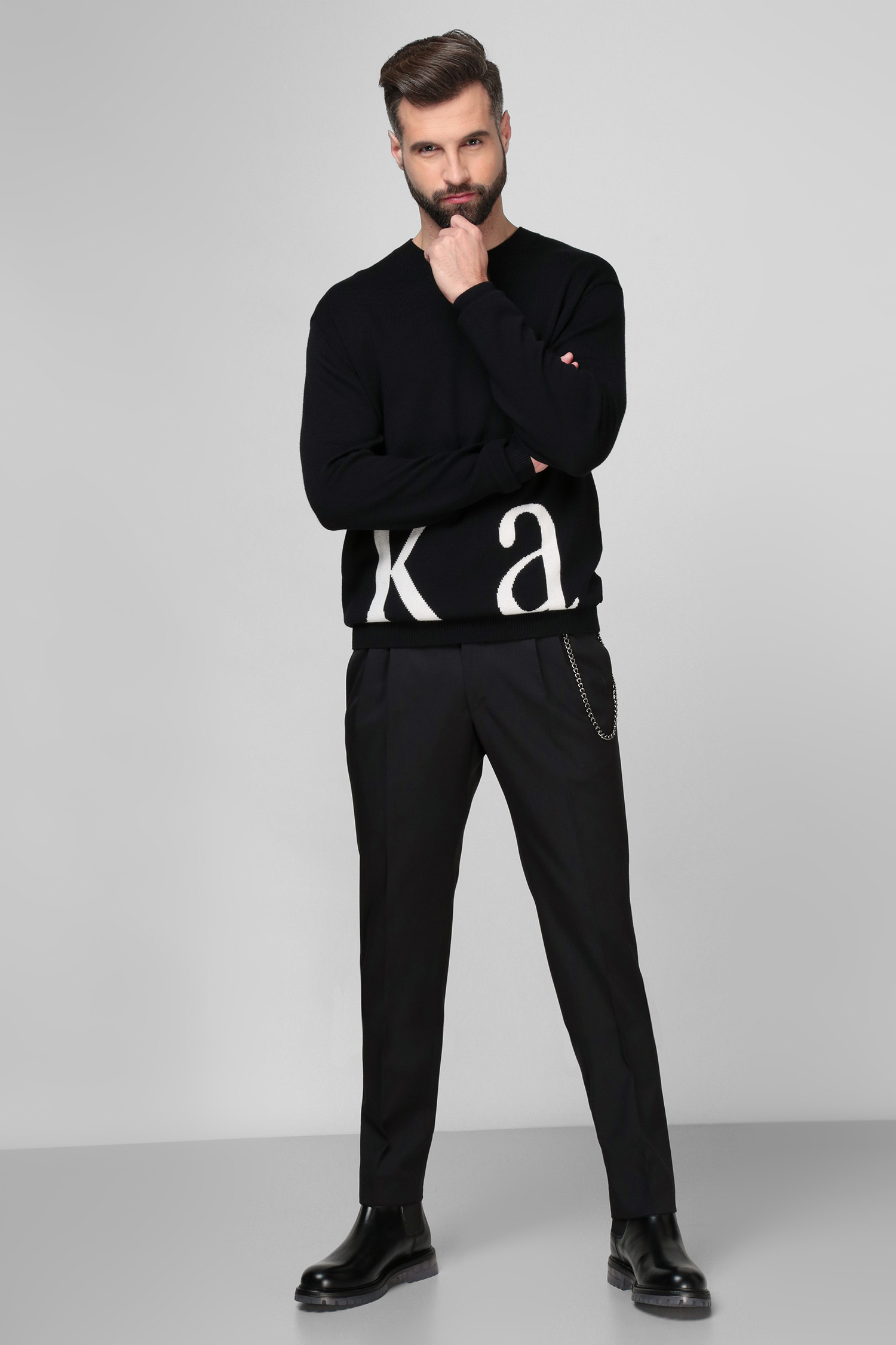 Чоловічий чорний вовняний светр Karl Lagerfeld 512399.655026;990