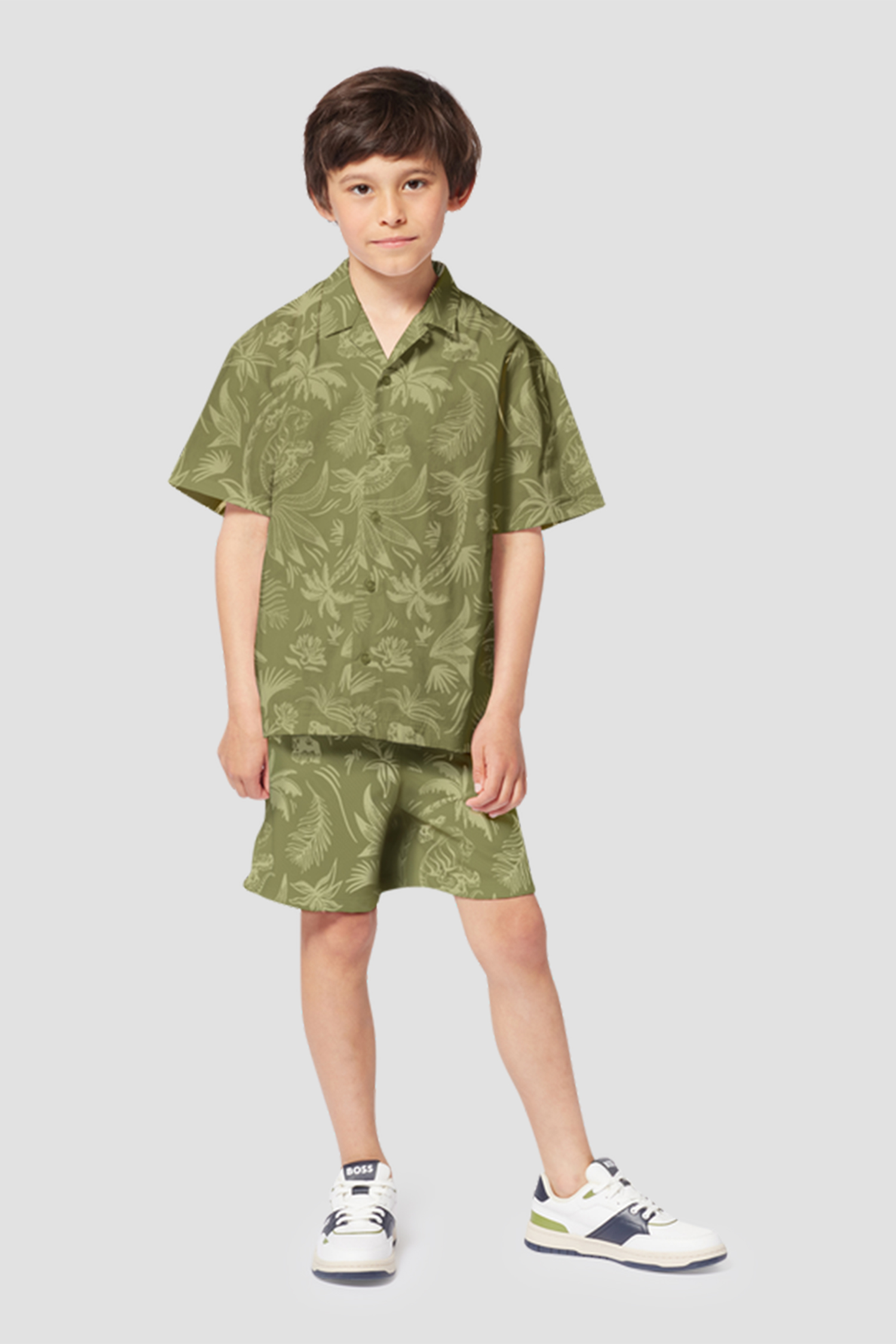 Детская зеленая рубашка с узором BOSS kids J52007;673