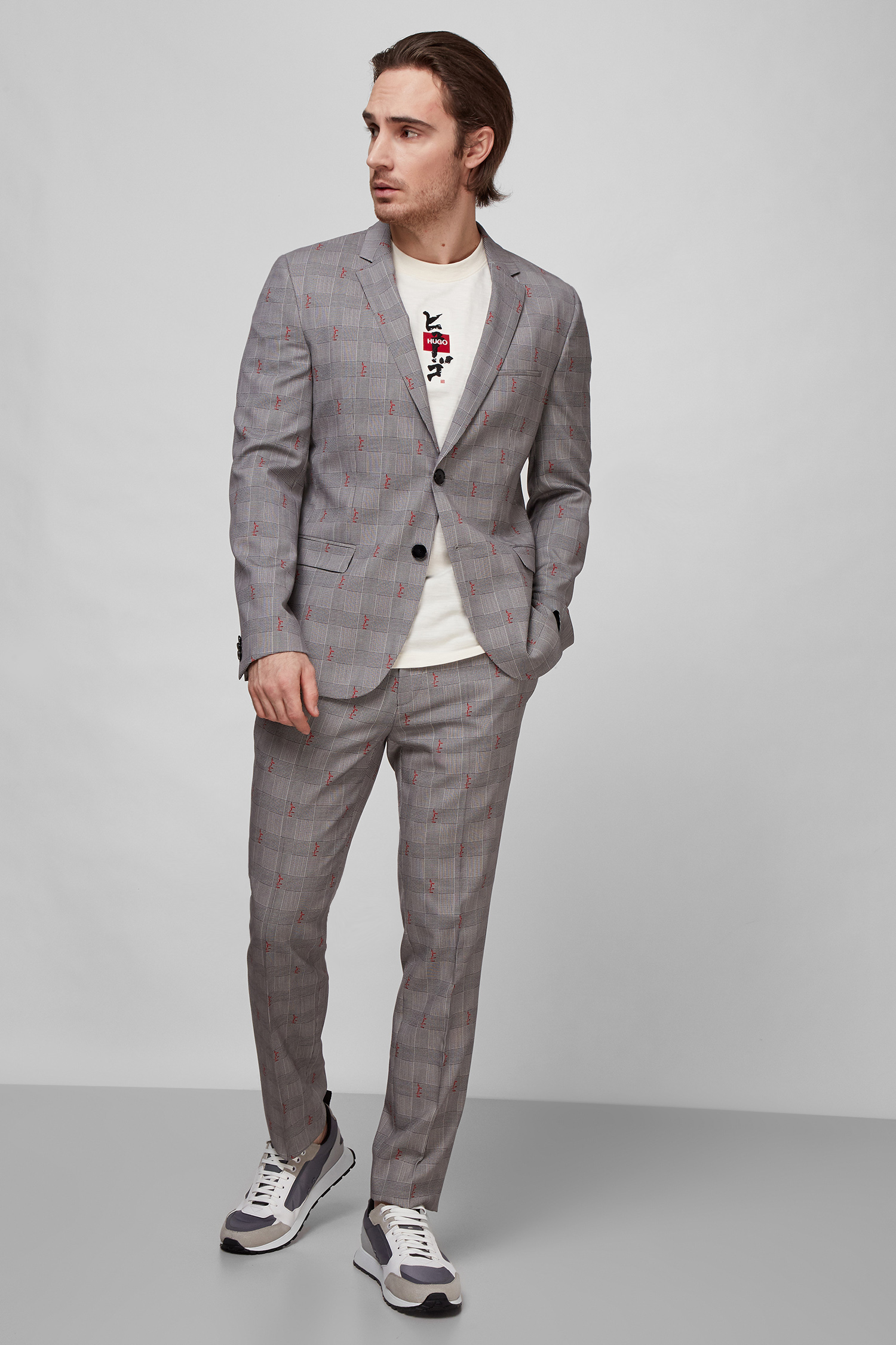 Мужской серый шерстяной костюм (пиджак, брюки) HUGO 50459659;021