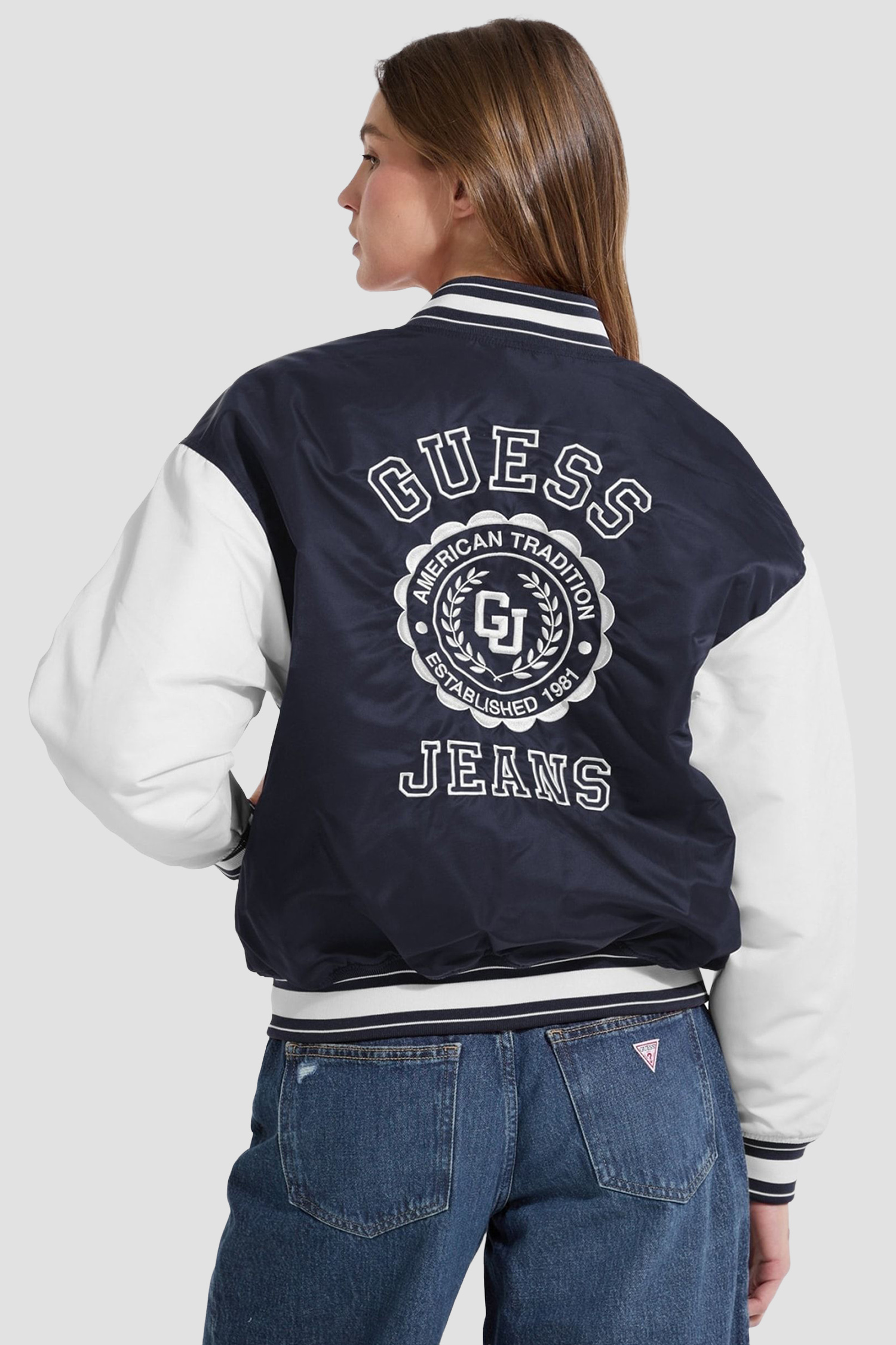 Женский темно-синий бомбер Guess Jeans W5YL15.WHAA2;A71W