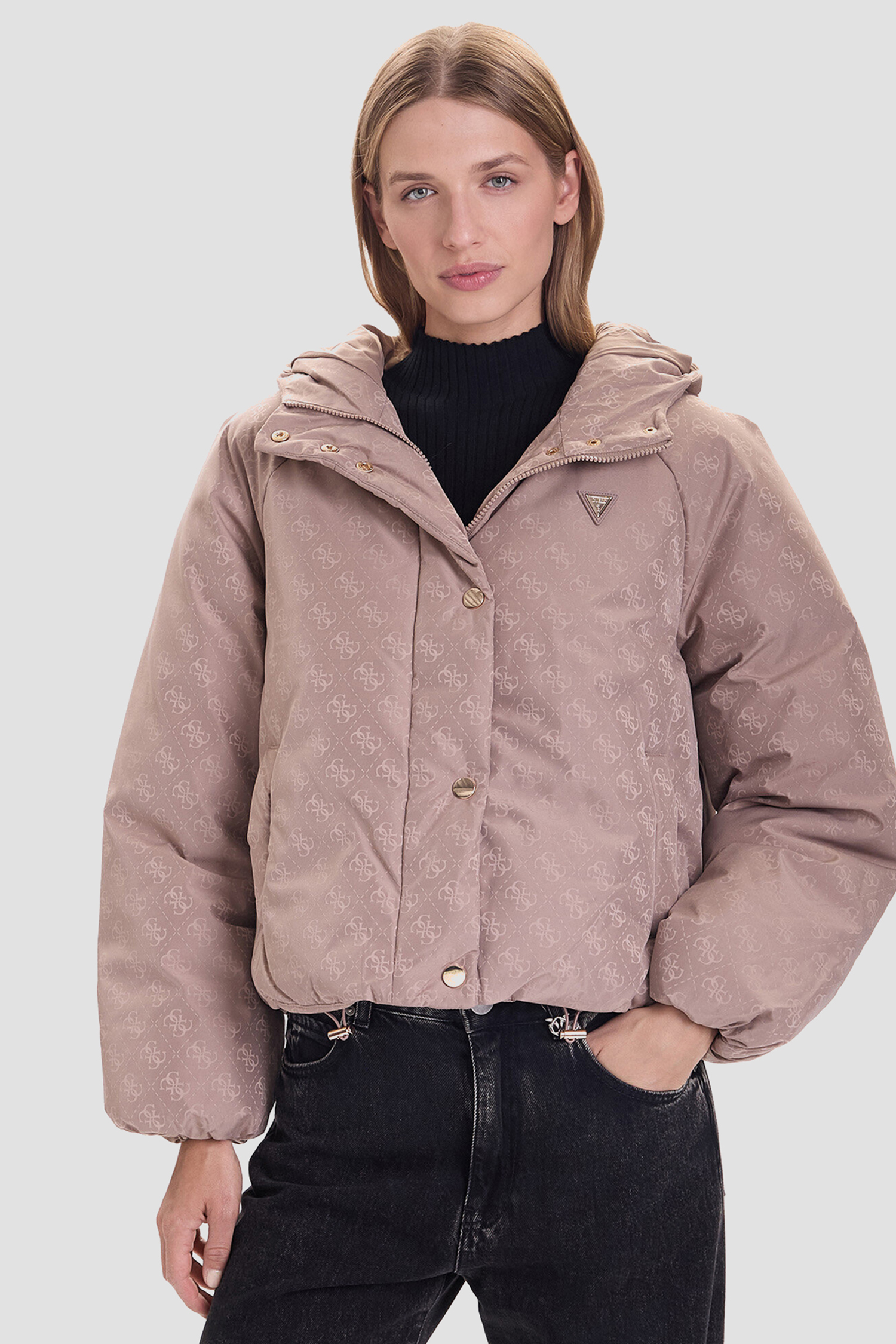 Женская бежевая куртка с узором Guess V5BL07.WGLW2;FNGX