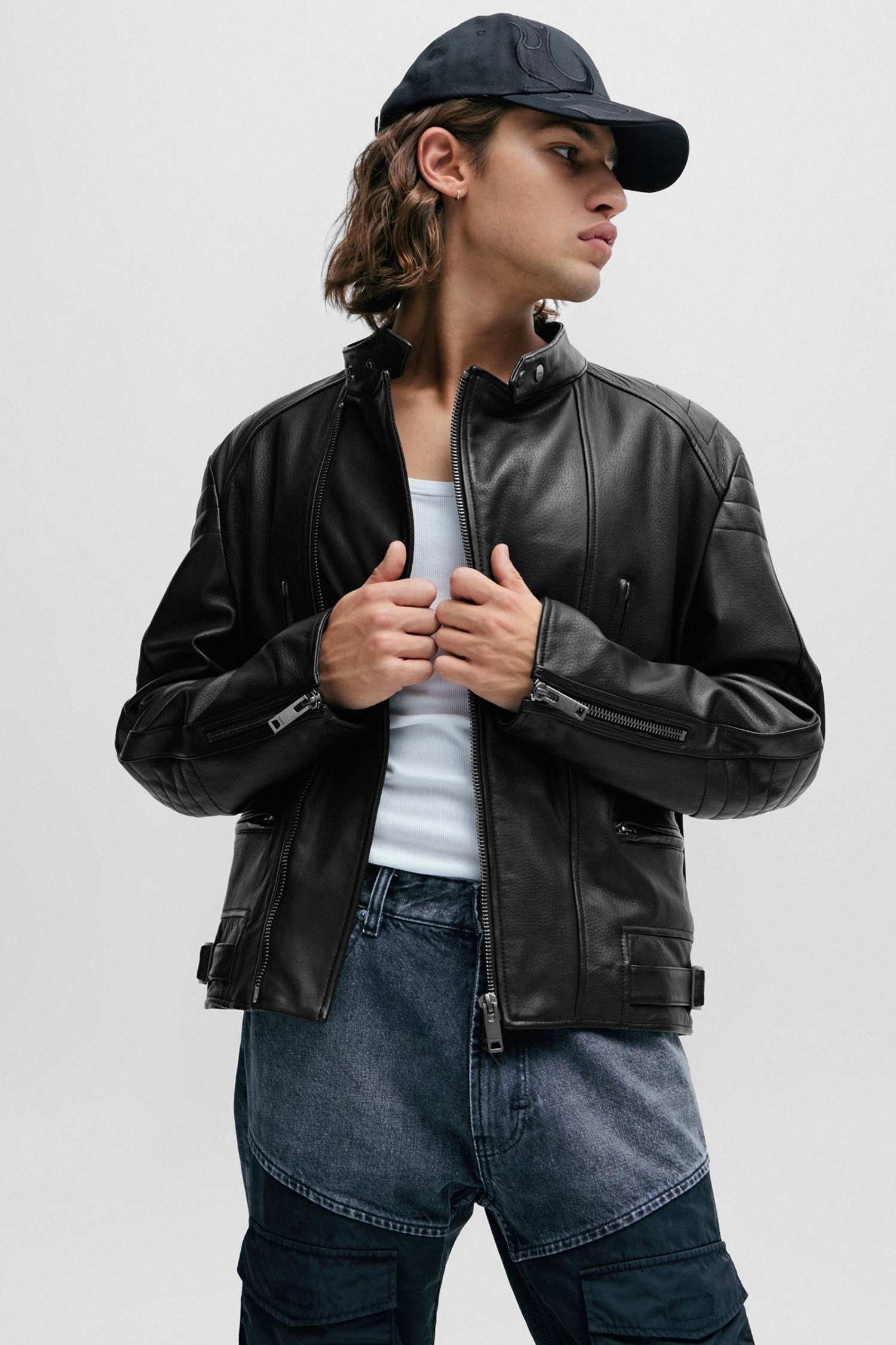 Мужская черная кожаная косуха HUGO 50504417;001