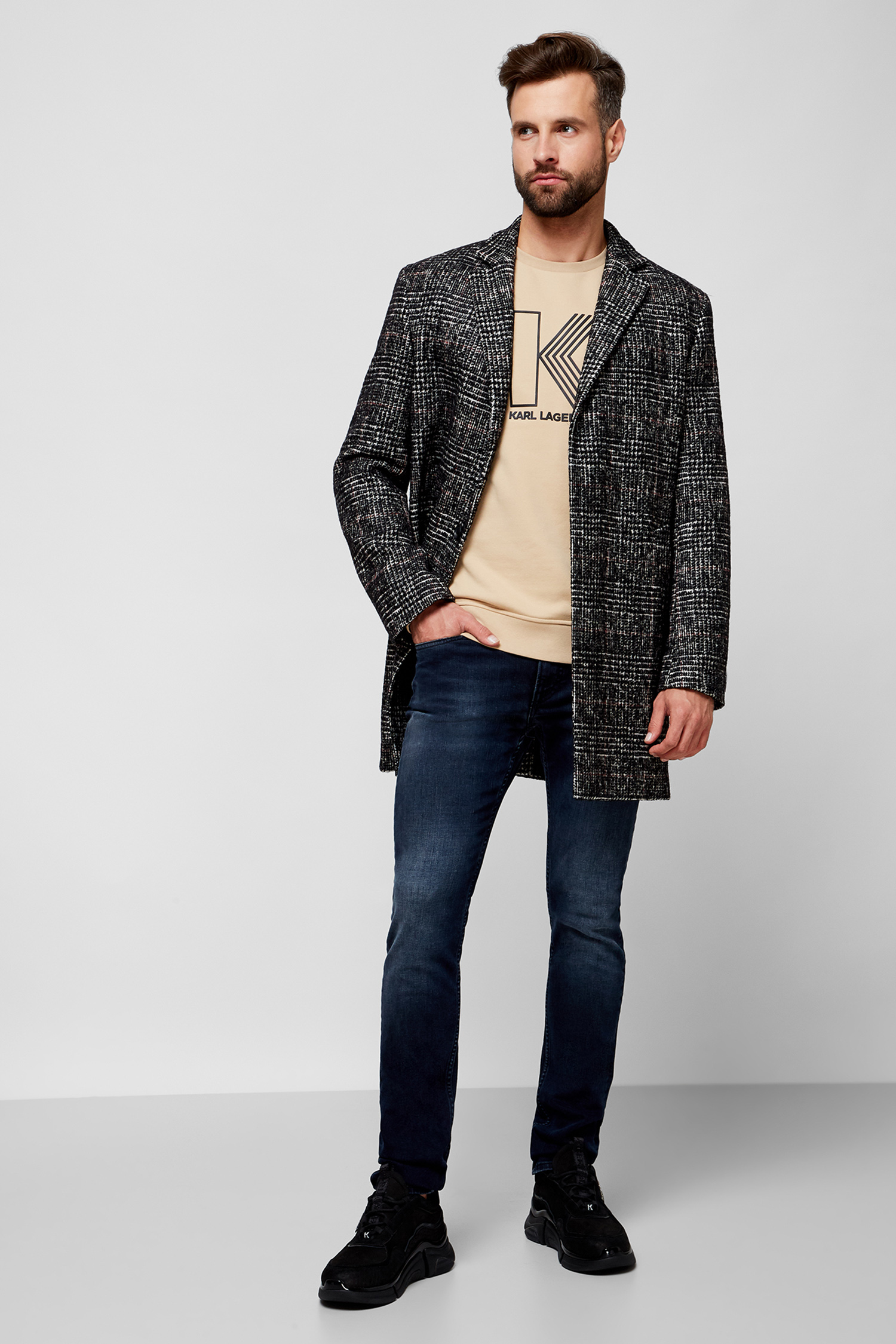 Мужское шерстяное пальто в клетку Karl Lagerfeld 502702.455705;993