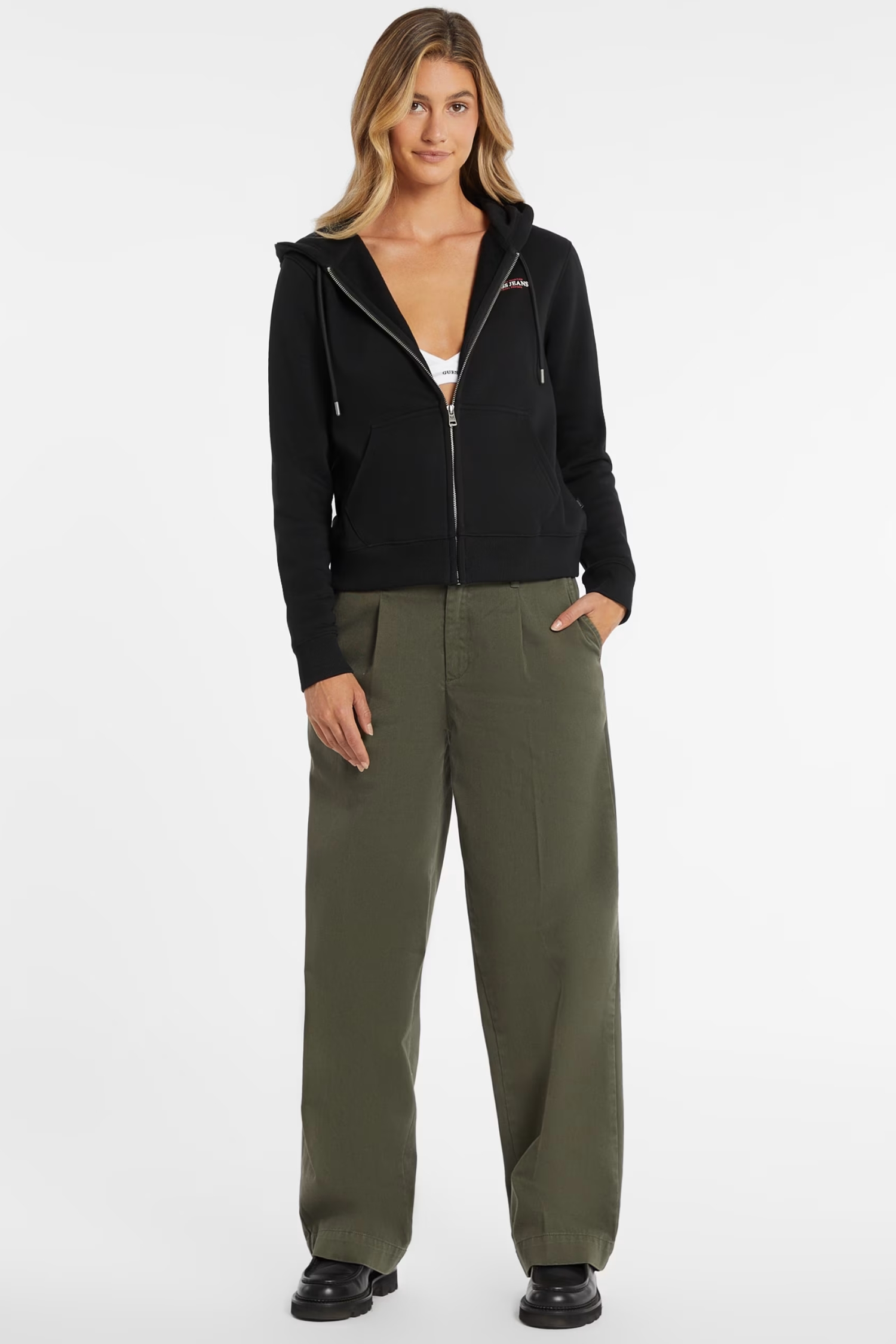 Жіноча чорна кофта на блискавці Guess Jeans W4YQ13.KC811;JBLK