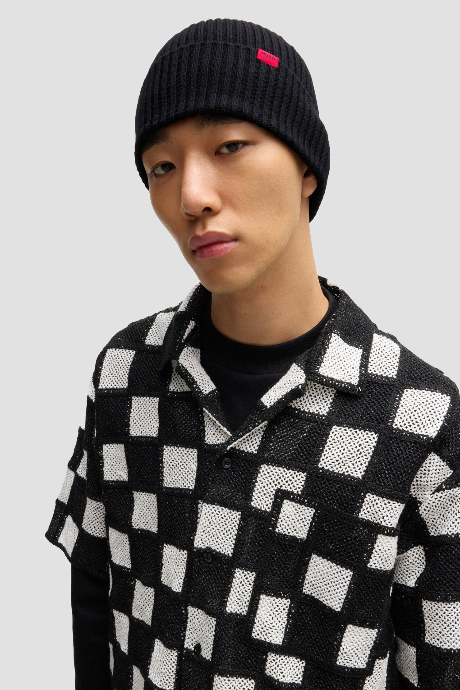 Мужская черная шерстяная шапка HUGO 50524570;001