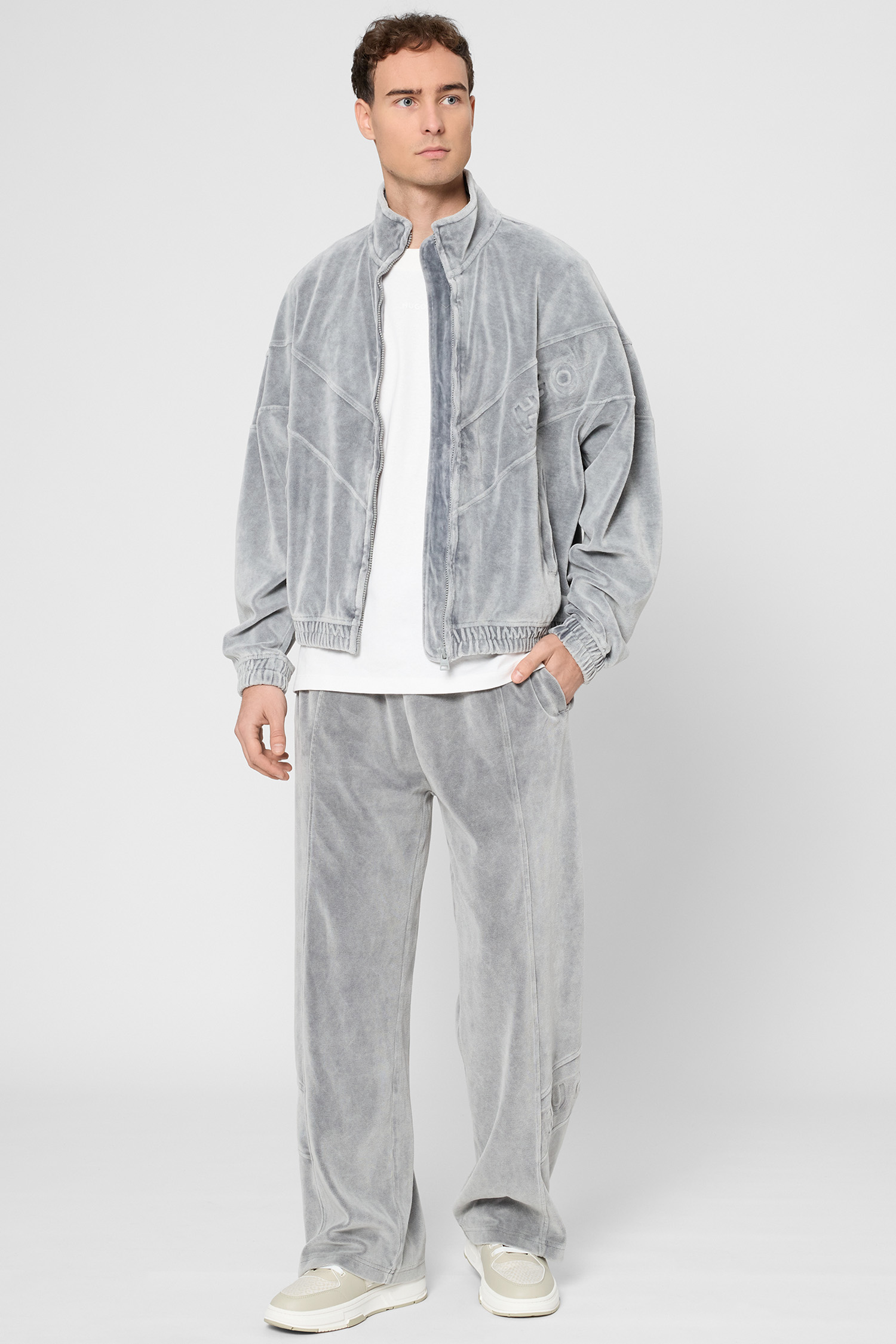 Мужская серая велюровая спортивная кофта HUGO 50546678;017