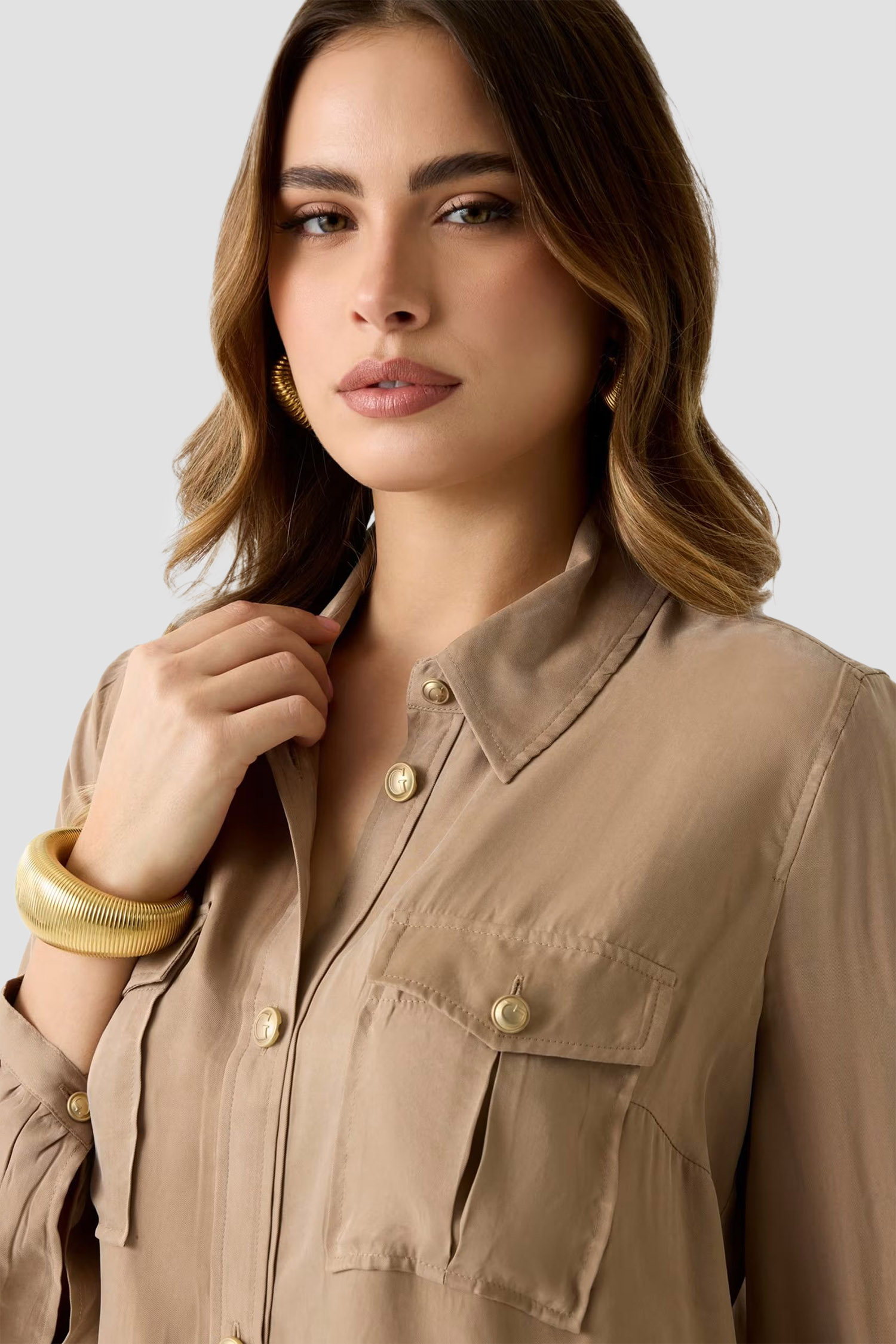 Жіноча бежева сорочка Guess W6GH22.W1789;G1DQ