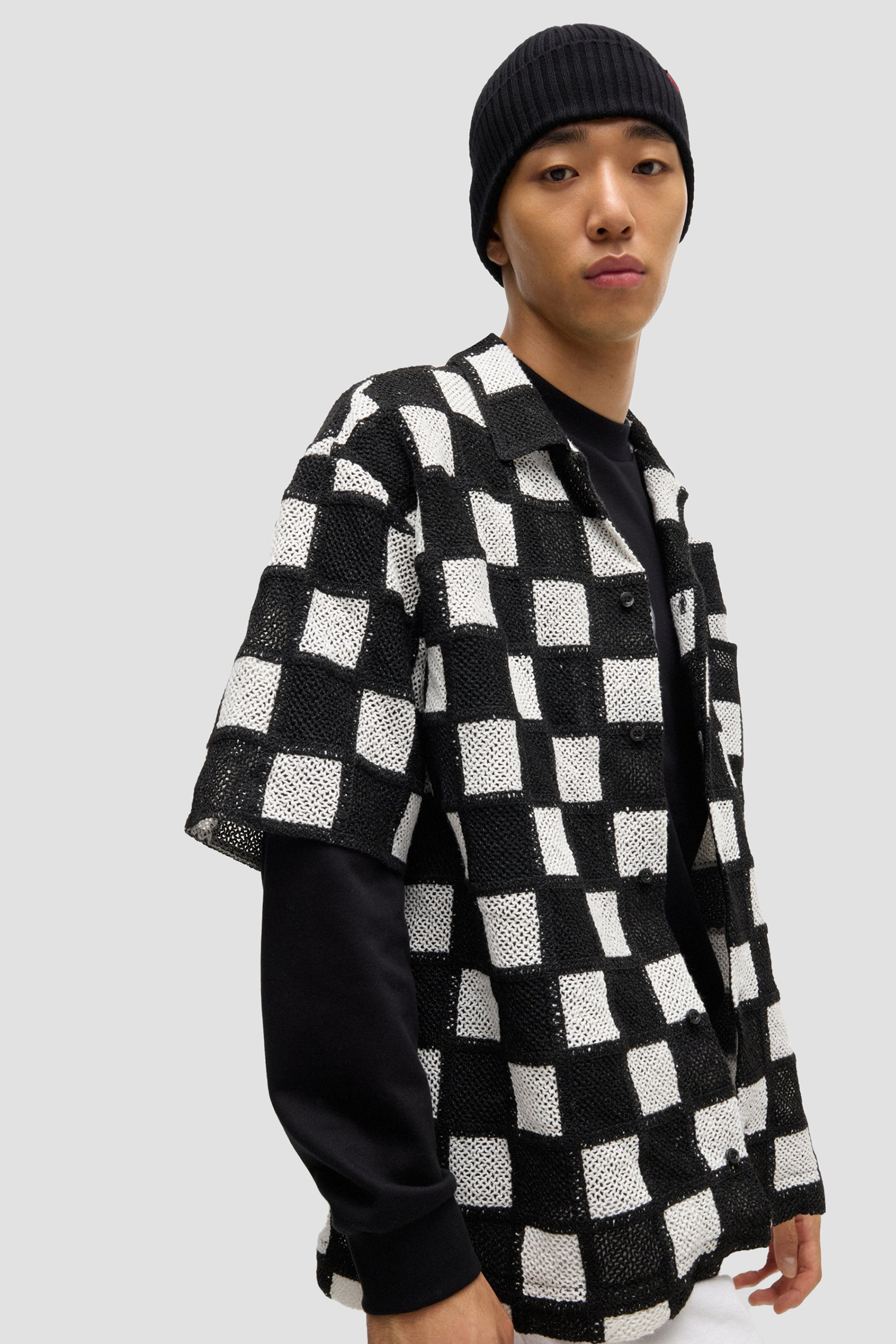 Мужская черная шерстяная шапка HUGO 50524570;001