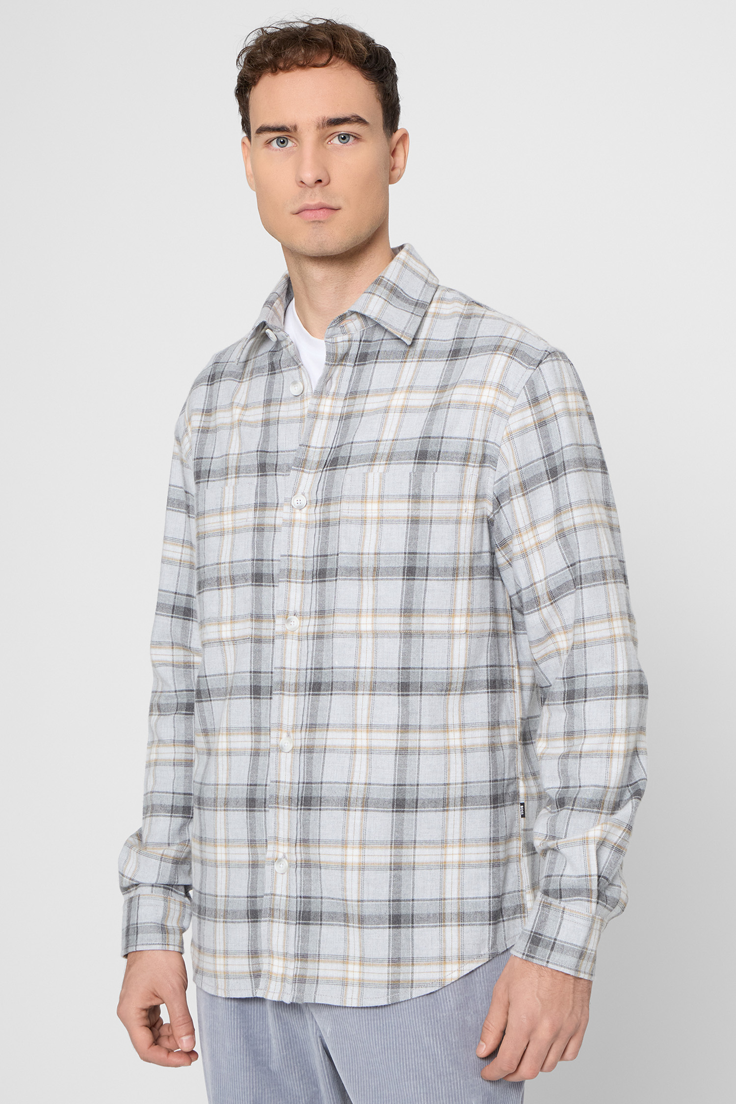 Мужская серая рубашка в клетку BOSS 50550646;030