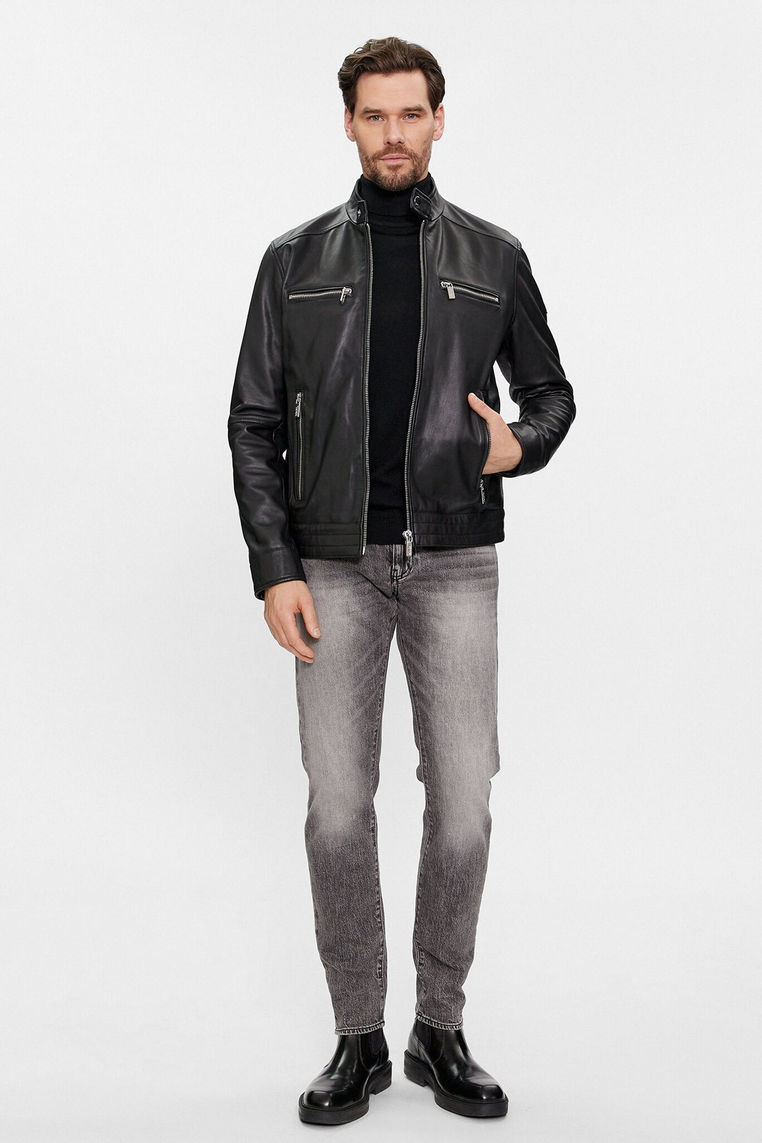 Мужская черная кожаная куртка Karl Lagerfeld 541422.555019;990
