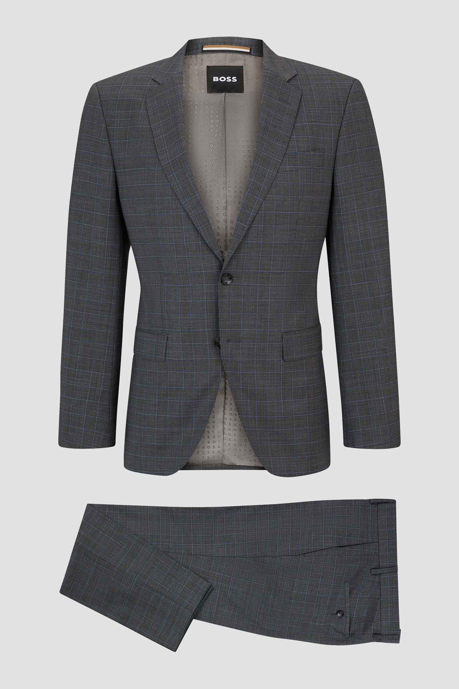 Мужской серый шерстяной костюм в клетку (пиджак, брюки) BOSS 50509479;041