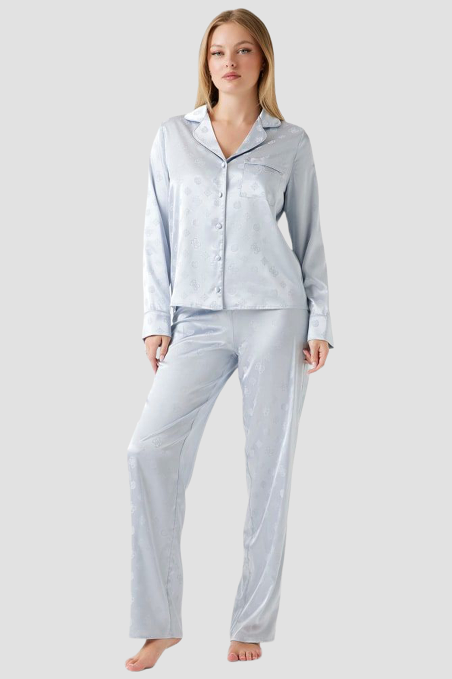Женская голубая пижама с узором (рубашка, брюки) Guess O5BX05.W4732;FBCW